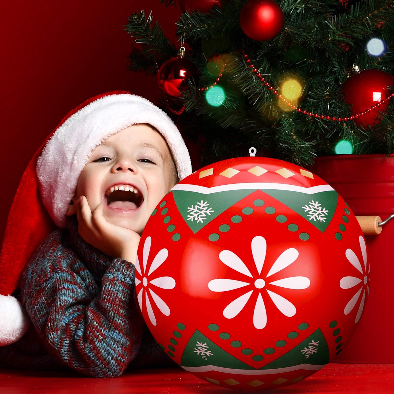 Jetec 12 Pcs Inflatable Christmas Balls 12 Inch Inflatable Hanging Ball Outdoor Decorations PVC Large Ball Ornaments for Xmas Po