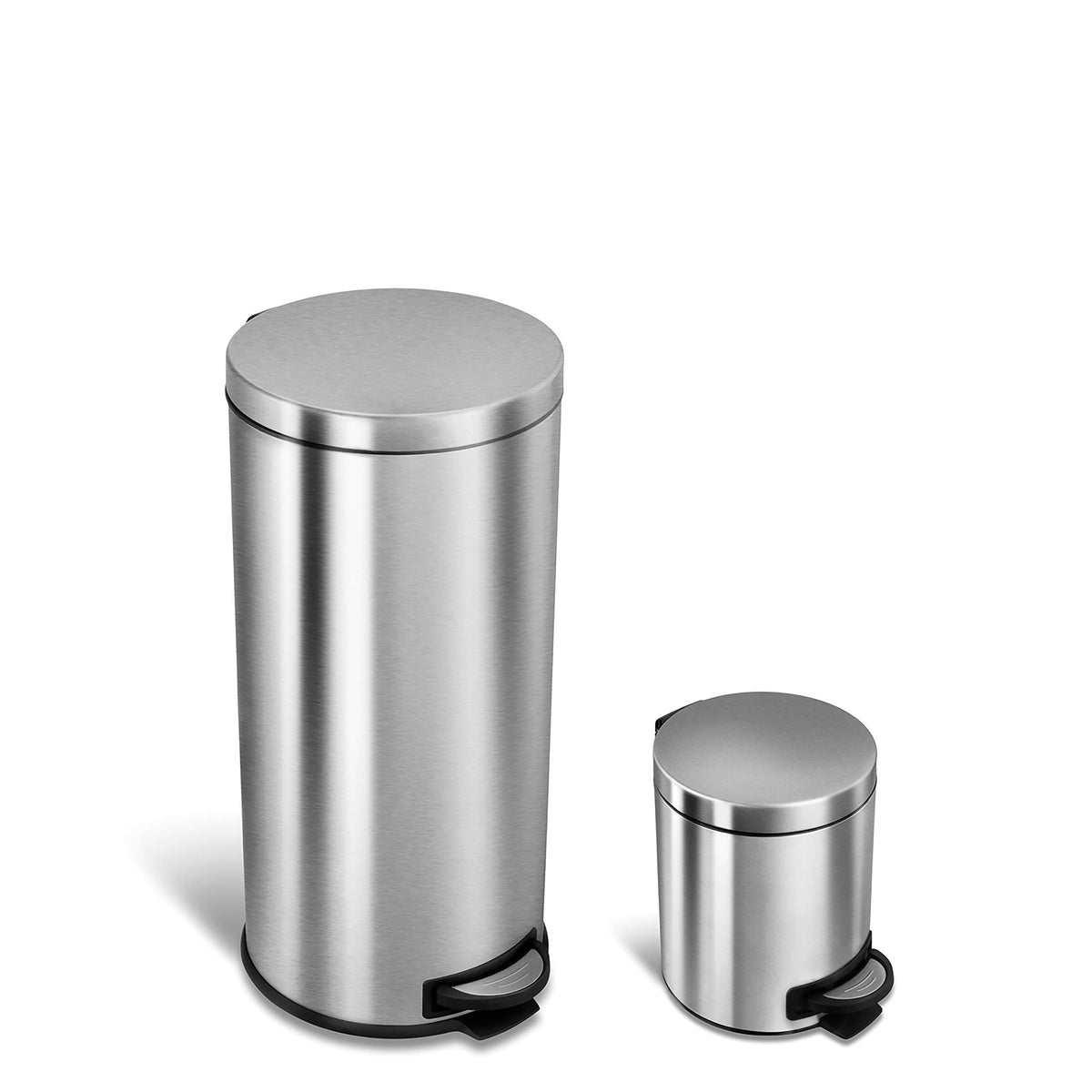 Ninestars Amz-Cb-Sot-30-1/5-1 Cb-Sot-30-1/5-1 Step-On Trash Can Combo Set, 8 Gal 30L & 1.2 Gal 5L, Stainless Steel Base (Round,