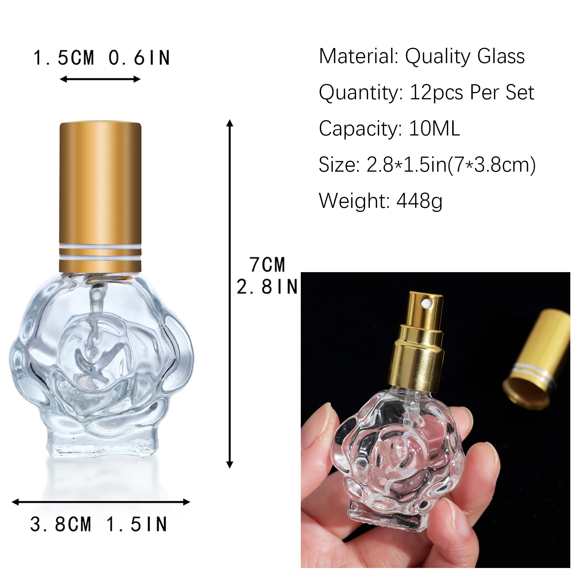 Yu Feng 12Pcs 10Ml Glass Perfume Atomizer Bottle Empty Refillable Glass Spray Bottle With Funnels Pipettes Dispensers Portable F