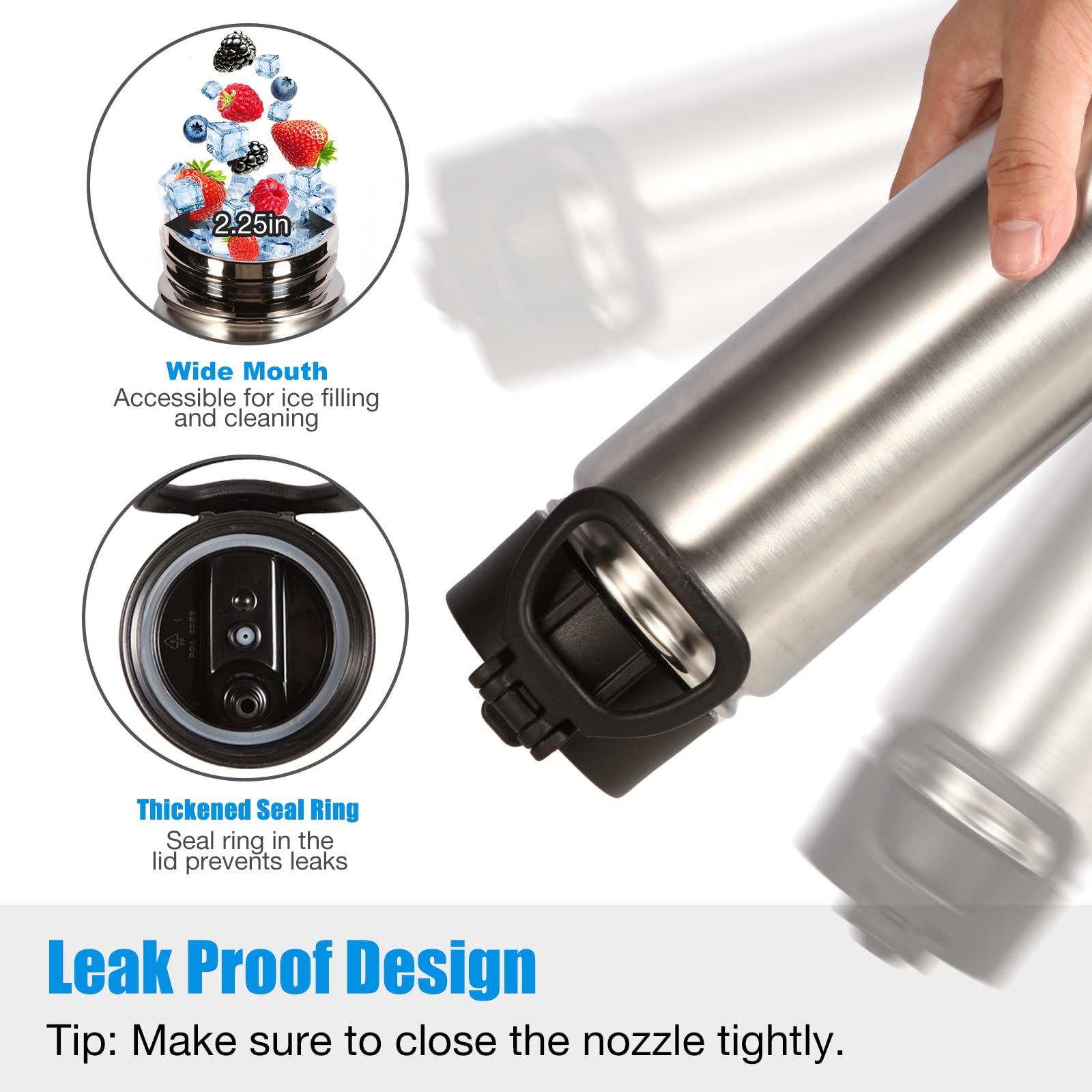 Volhoply Insulated Water Bottles with Straw Bulk 4 Pack  22 oz Stainless Steel Sports Bottle with Handle Lid  Double Walled Vacuum Travel Water Thermos with Wide Mouth for School Hiking(Silver 4 Set)