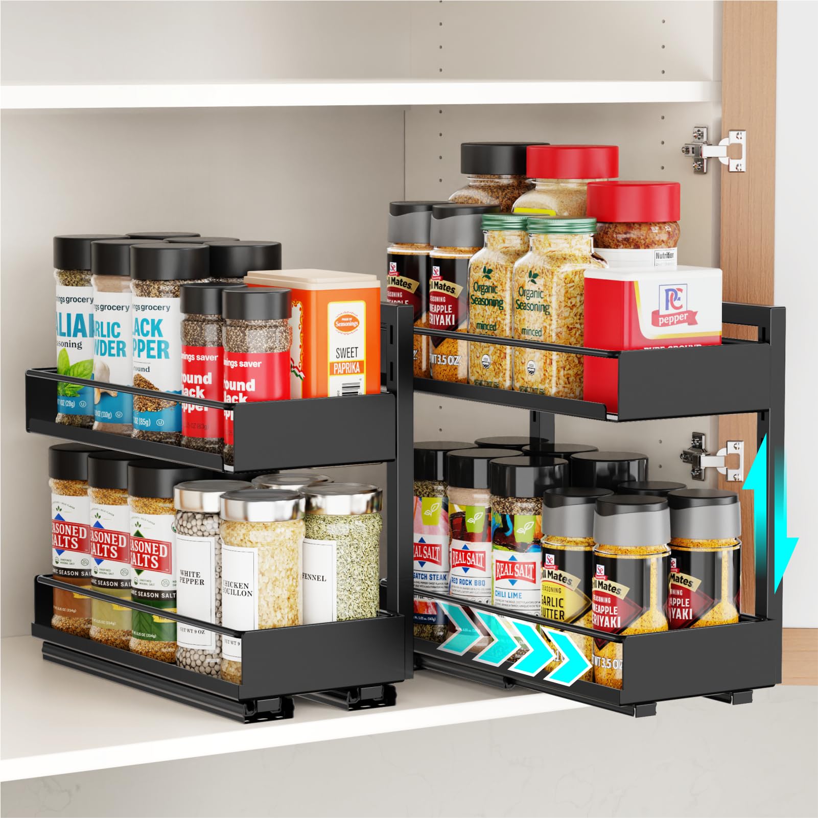 iSPECLE Pull Out Spice Rack  2 Pack Spice Organizer for Cabinet
