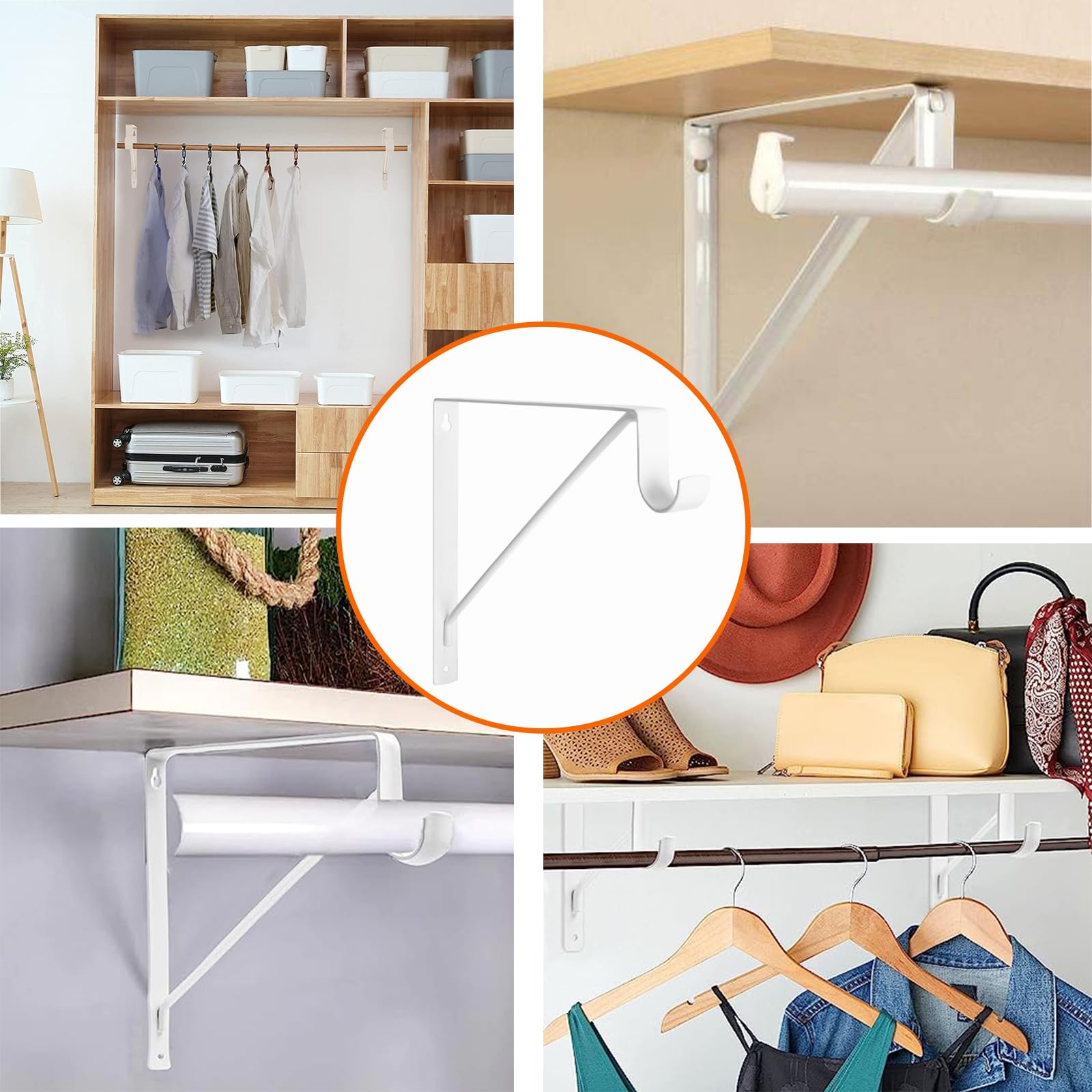 Kovosch 4 Pack Heavy Duty Closet Shelf & Rod Brackets, Wall Mounted Closet Shelf Brackets, 11 X 10.2 Inch Closet Shelf Brackets