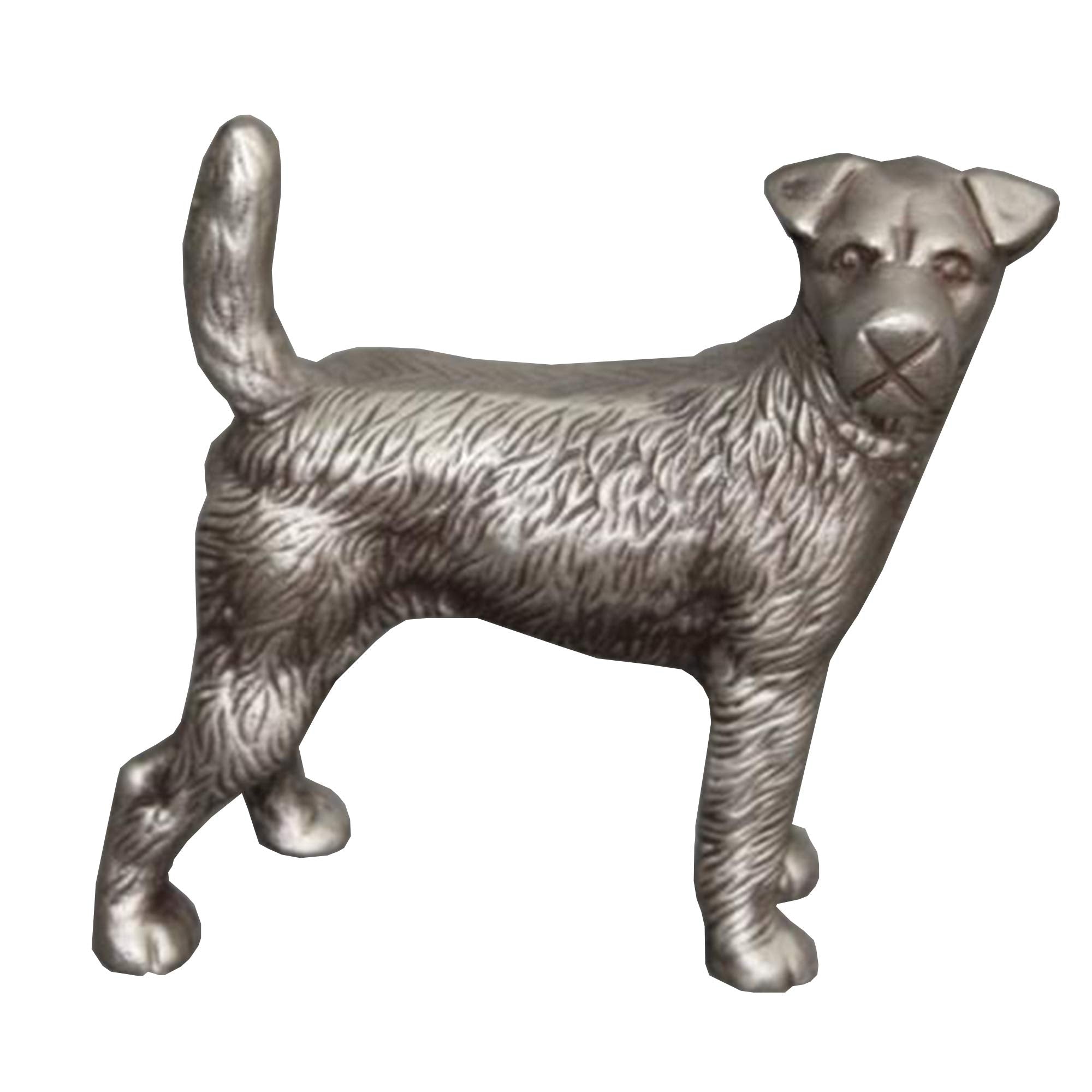 Benjara I551-FDS001 Aluminum Table Accent Dog Statuette Decor Sculpture with Textured Details, Silver