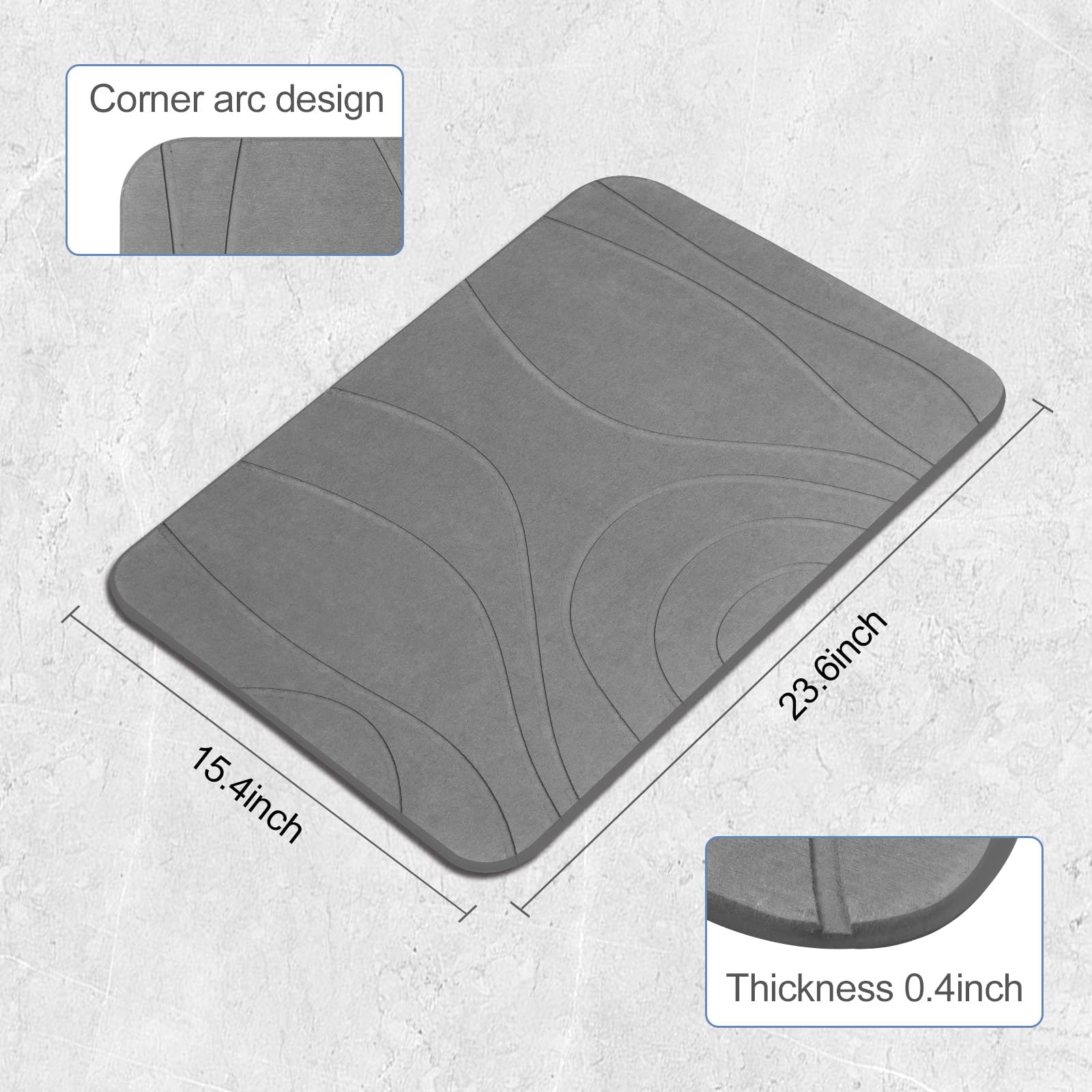 Humiga Stone Bath Mat, 2 Pack Diatomaceous Earth Shower Mat, Non-Slip Super Absorbent Quick Drying Bathroom Floor Mat, 24X15, Gr
