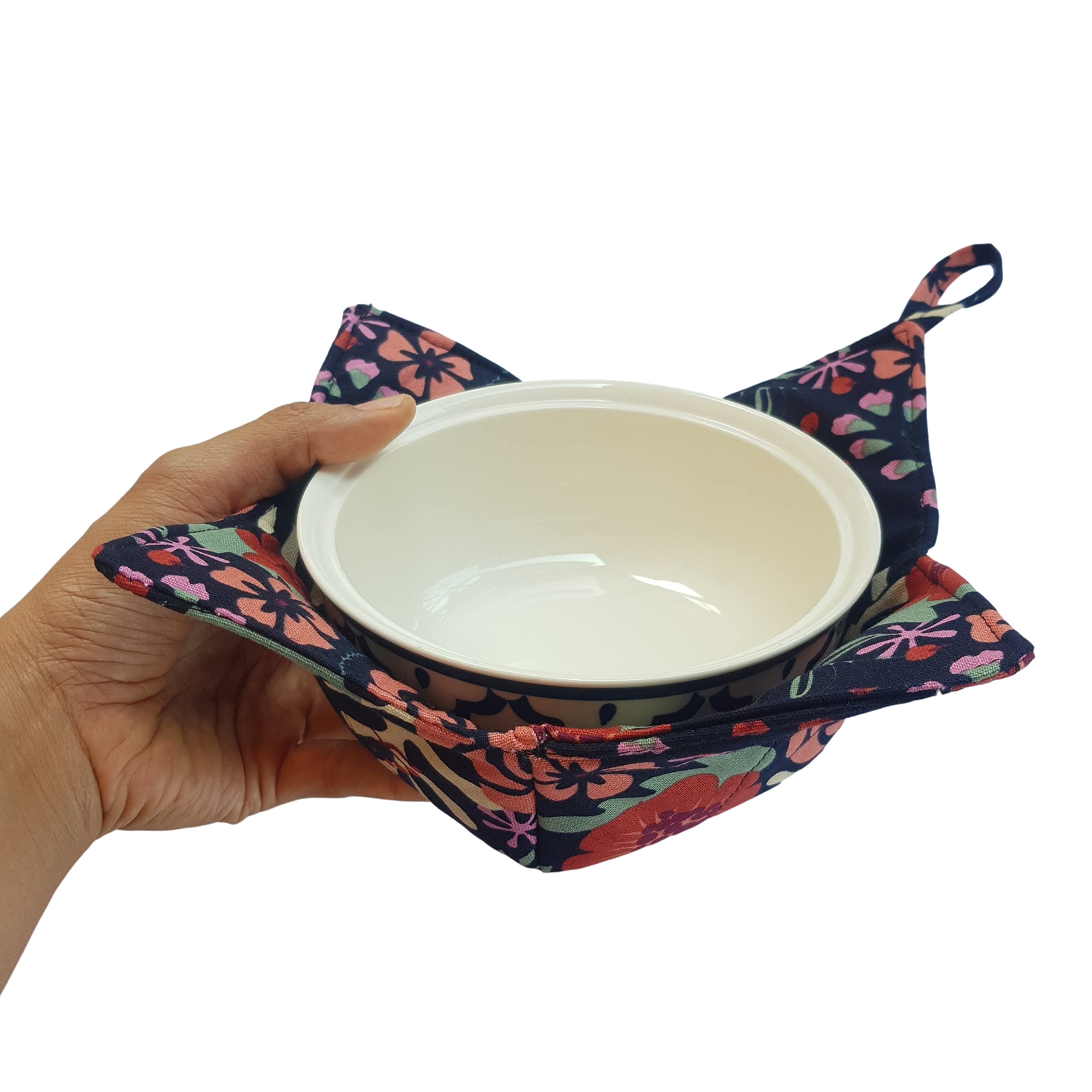 Cushystore Bowl Cozy Pot Holder Canvas Holders Heat And Cold Resistant Anti-Scalding Protector (Navy Exotic Flower)