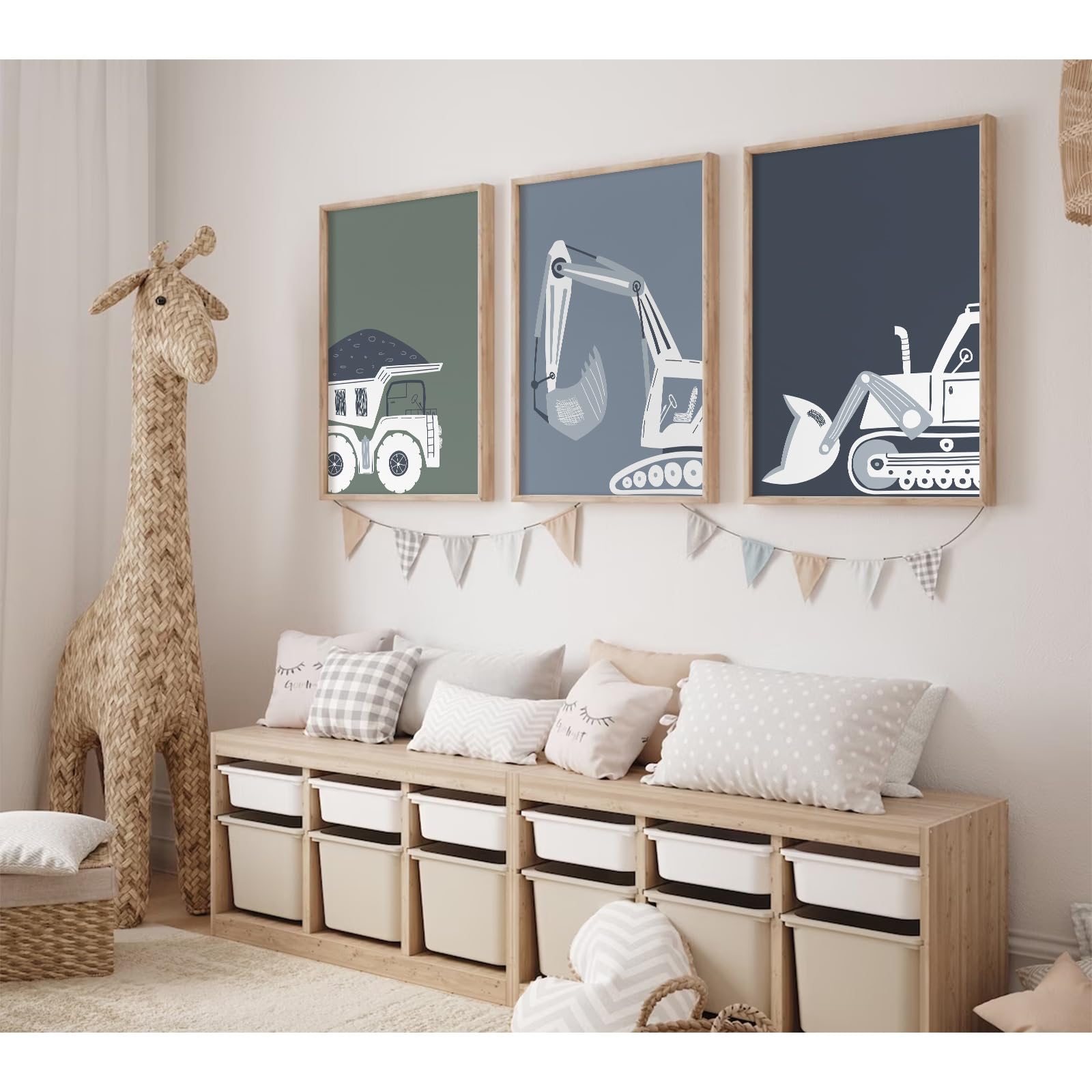 Construction Truck Wall Art Decor Toddler Boys Room Canvas Wall Art Tractor Vehicle Posters Dump Truck Wall Art Kids Bulldozer P