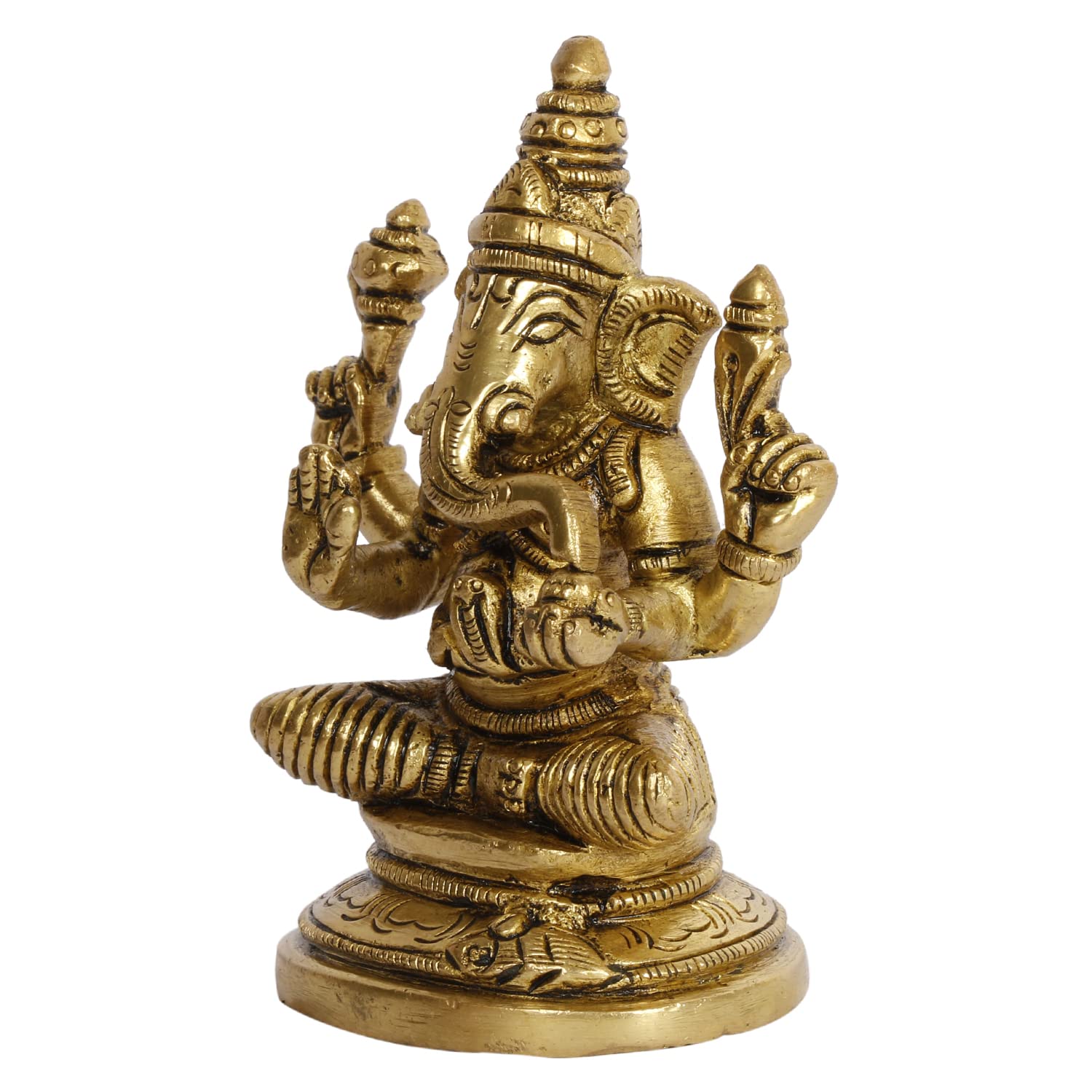 Kartique Brass Idol Ganesh Bhagwan Sitting In Blessing Posture Mangalkari Ganpati Bappa Murti Gold Color Height 3.5 Inch