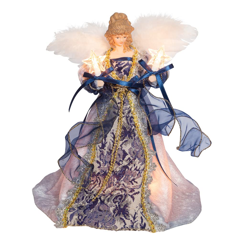 12-Inch UL 10-Light Delft Blue with Gold Angel Tree Topper