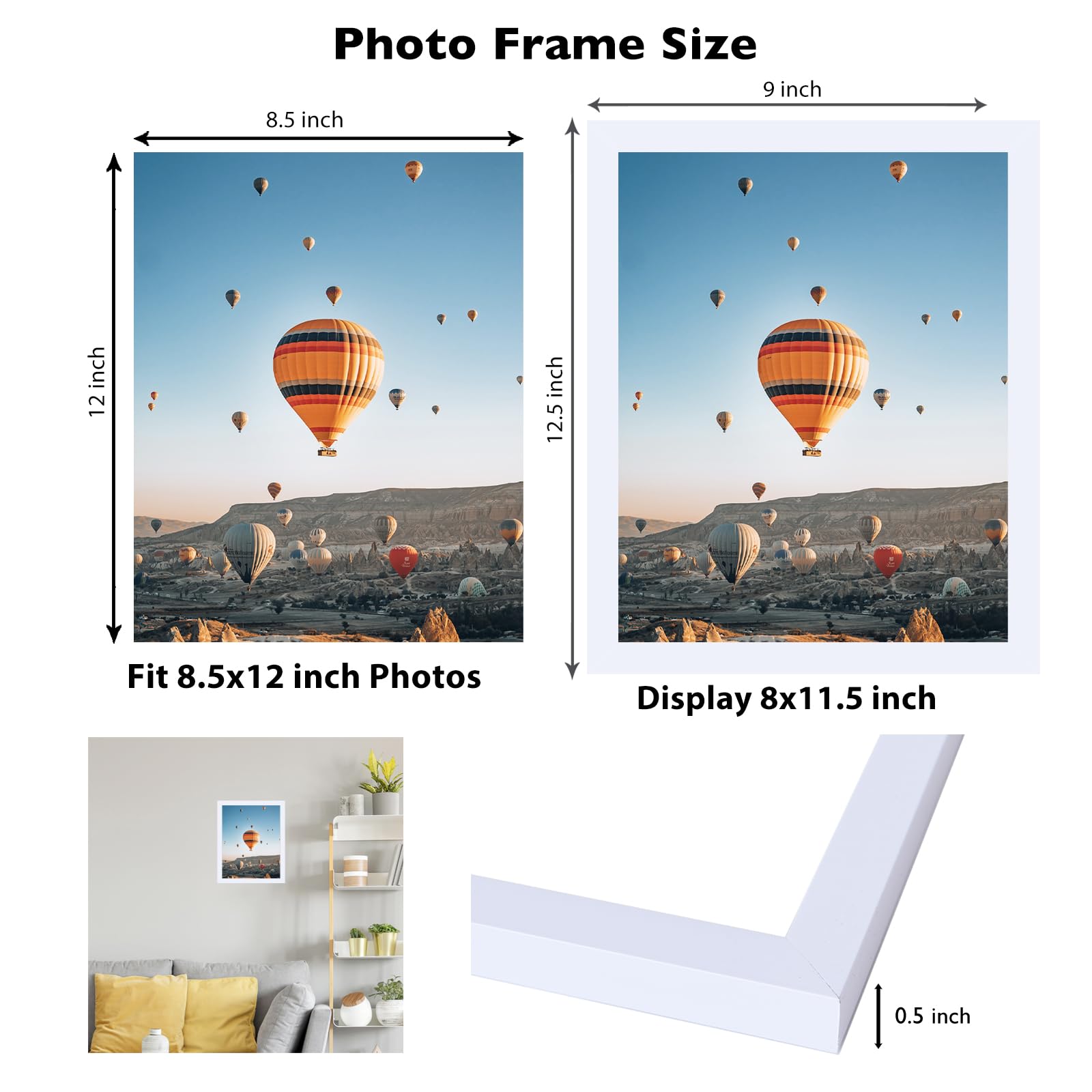 JCJMY 8.5x12 Picture Frame White for Wall Hanging or Tabletop, Wall Mounting Horizontally or Vertically, 8.5 x 12 Wall Gallery P