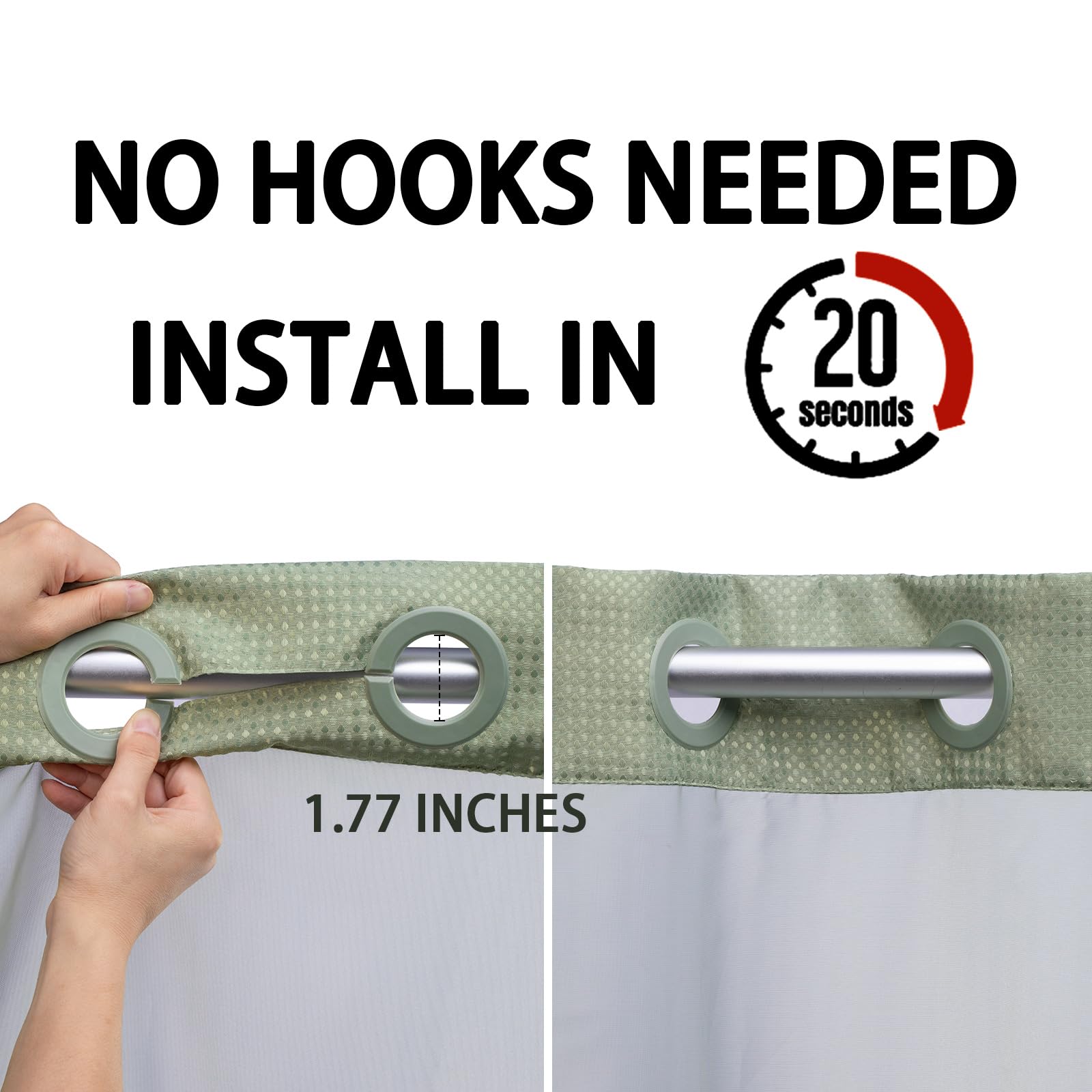 Yellyhommy No Hook Shower Curtain With Snap In Liner Set Sage Green Waffle Shower Curtain For Bathroom 75'' L X 72'' W