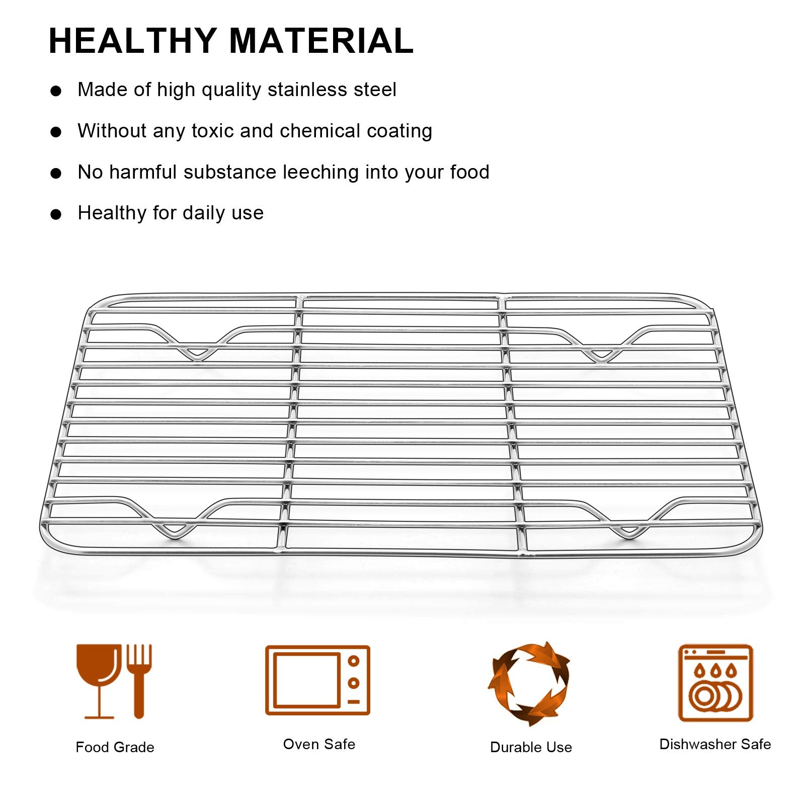 E-Far Small Baking Rack Set Of 2, Stainless Steel Metal Roasting Cooking Racks, Size - 8.6''X6.2'', Non Toxic & Rust Free, Fit F