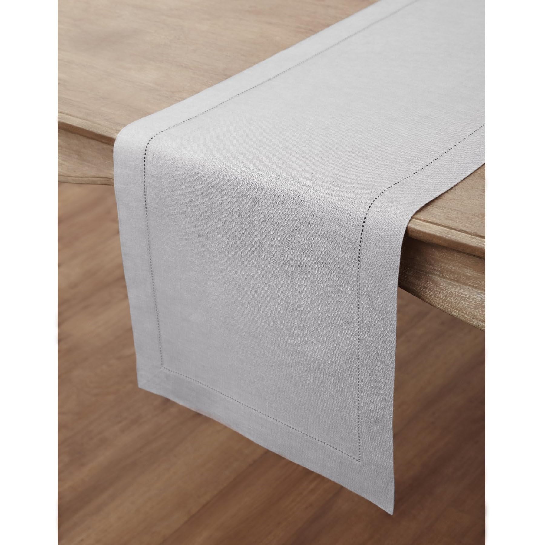 Solino Home Linen Soft Grey Table Runner 72 Inches Long - 100% Pure Linen Classic Hemstitch Dining Table Runner 14 X 72 Inch Ide