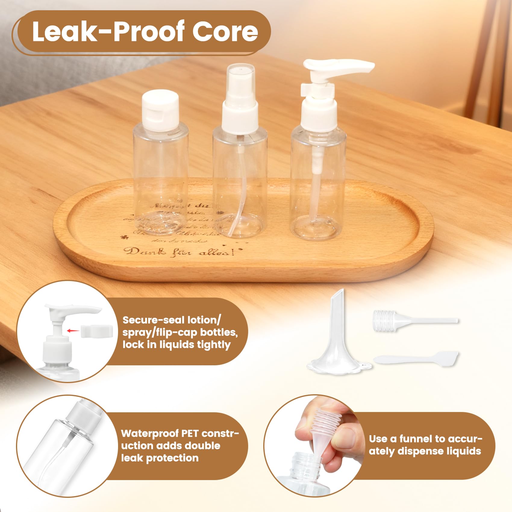 Vitog Travel Bottles Kit, TSA Approved Leak Proof Portable Toiletry Containers Set, Clear PET Flight Size Cosmetic Containers fo