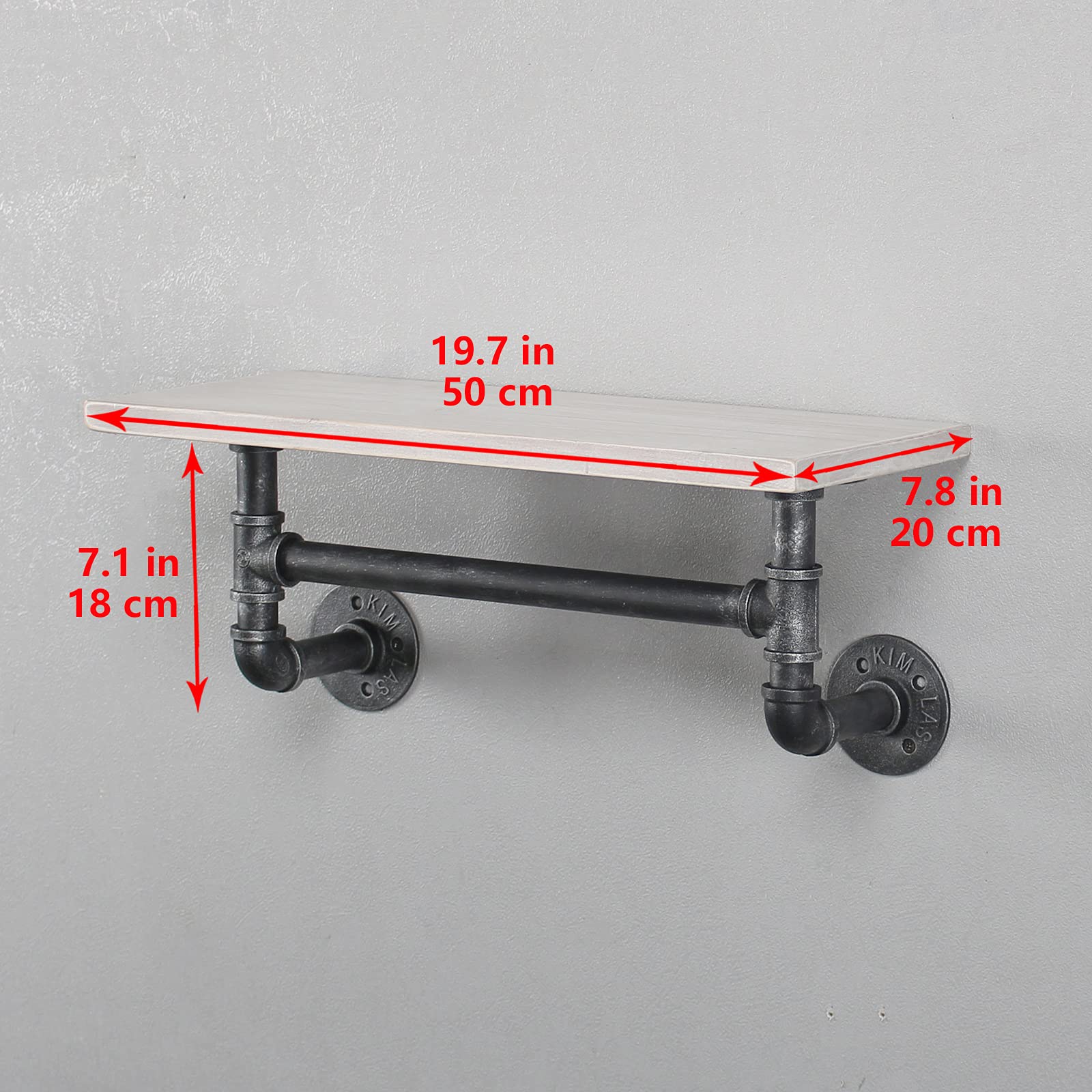 MBQQ Industrial Pipe Shelf Bathroom Shelves Wall Mounted 19.6in Rustic Wood Shelf with Towel Bar 1 Tier Farmhouse Towel Rack Over Toilet Pipe Shelving Floating Shelves Towel Holder Retro White