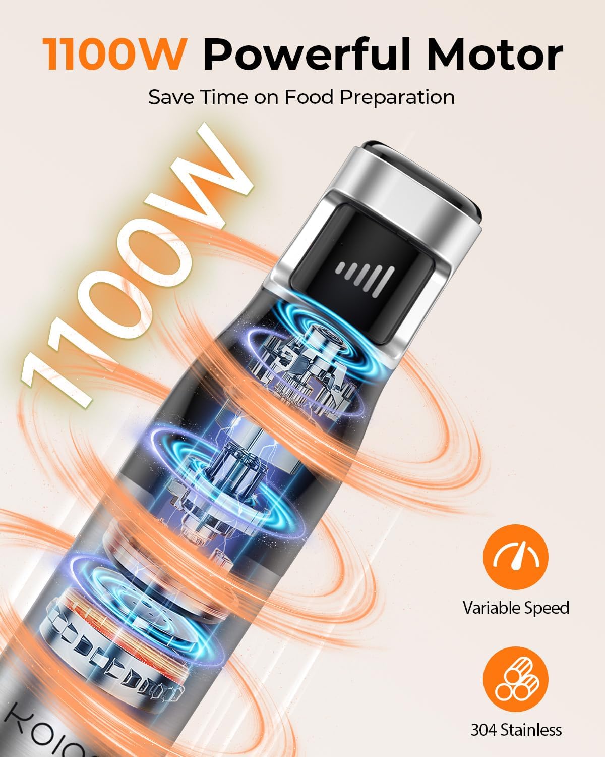 Koios Immersion Blender, 1100W Trigger Variable Speed Hand Blender, 5-In-1 Immersion Blender Handheld, Anti-Scratch Stick Blende