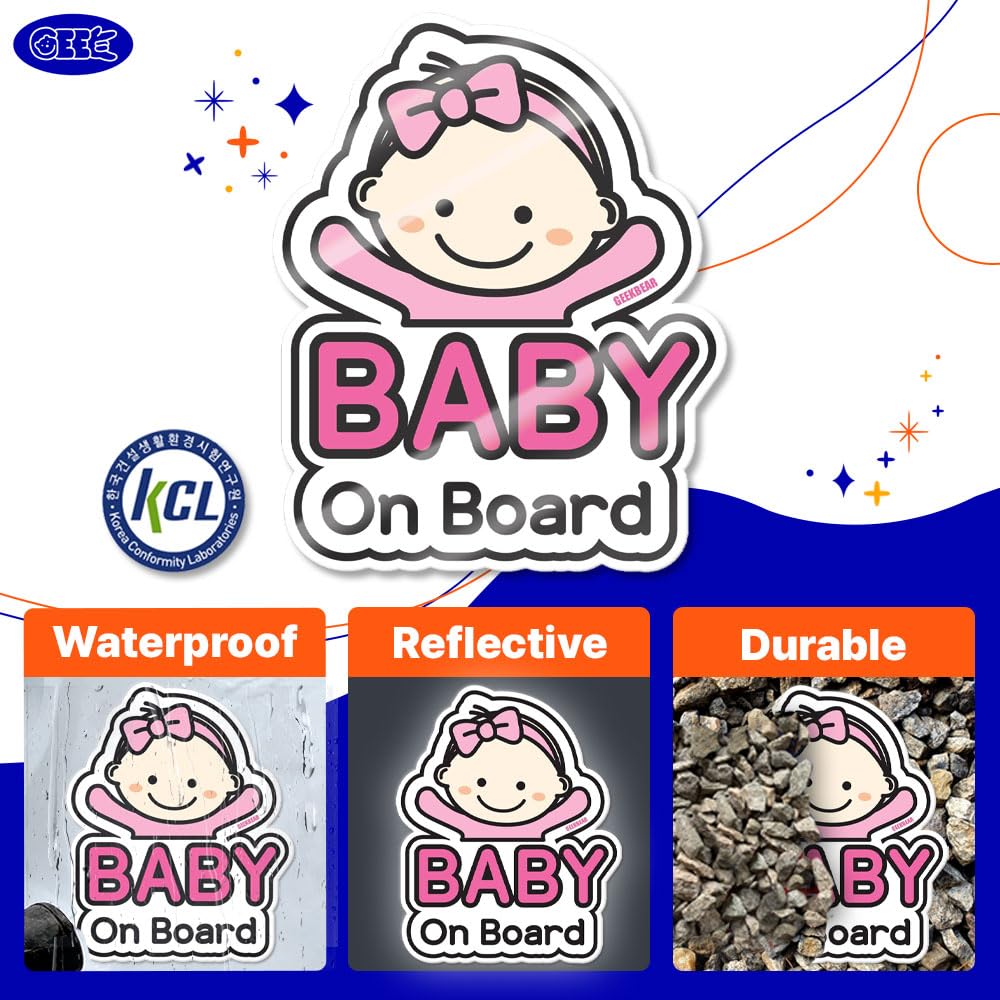 GEEKBEAR Baby on Board Sticker for Cars (01. Basic Boy) - Cartoon Style Design as a Car Accessory - Reflective  Weather-Resistant and Eye-Catching
