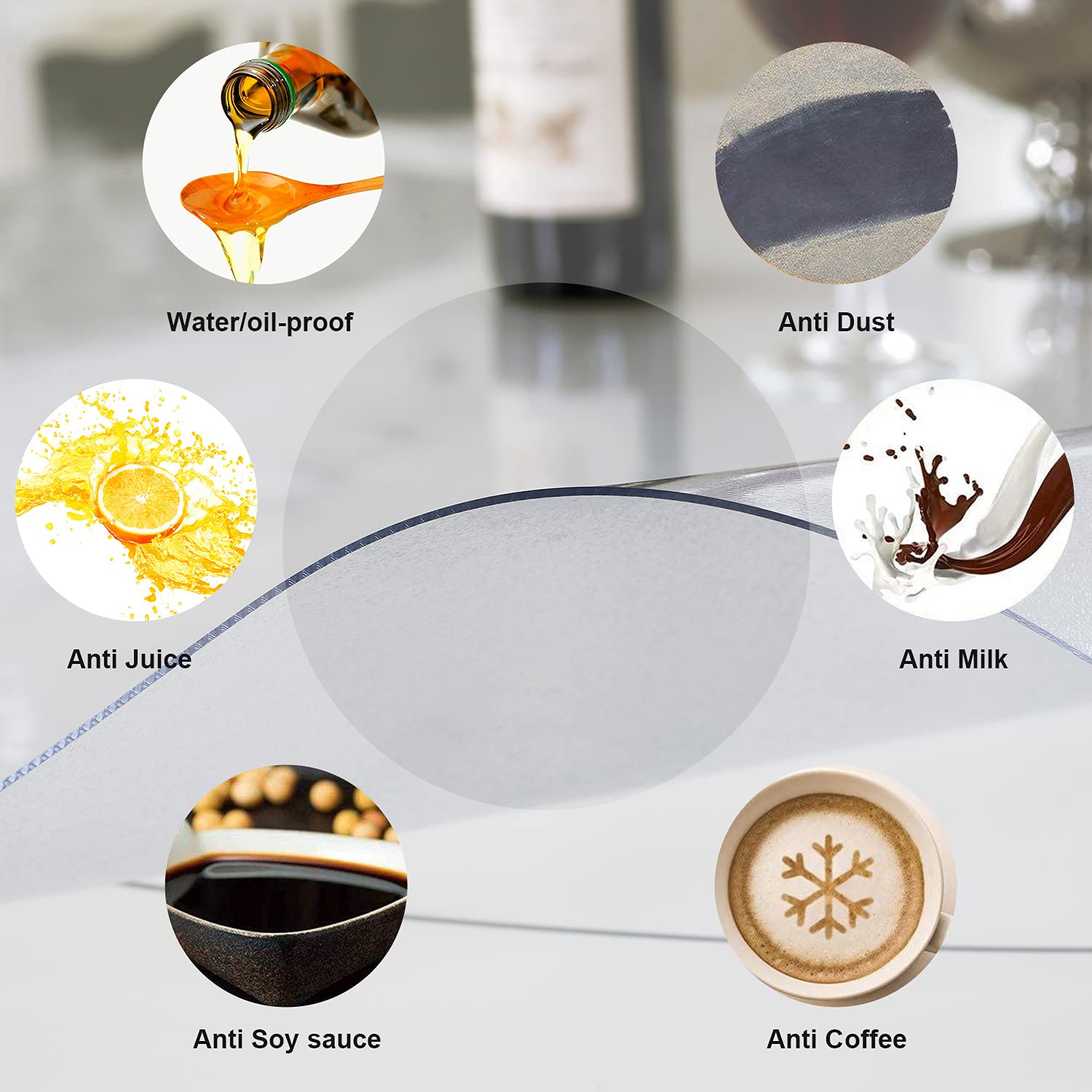 Lovepads 2Mm Thick Frosted Round Table Cover Protector 41 Inch Frosted Round Table Protector For Dining Room Table, Round Plasti