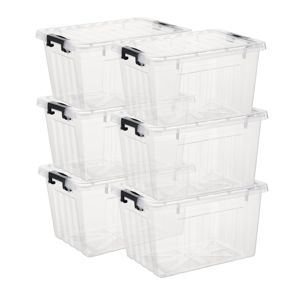Cetomo Plastic Storage Bin Box Stackable And Nestable With Lid And Secure Latching Buckles, Clear, 18Qt X 6, Pack Of 6