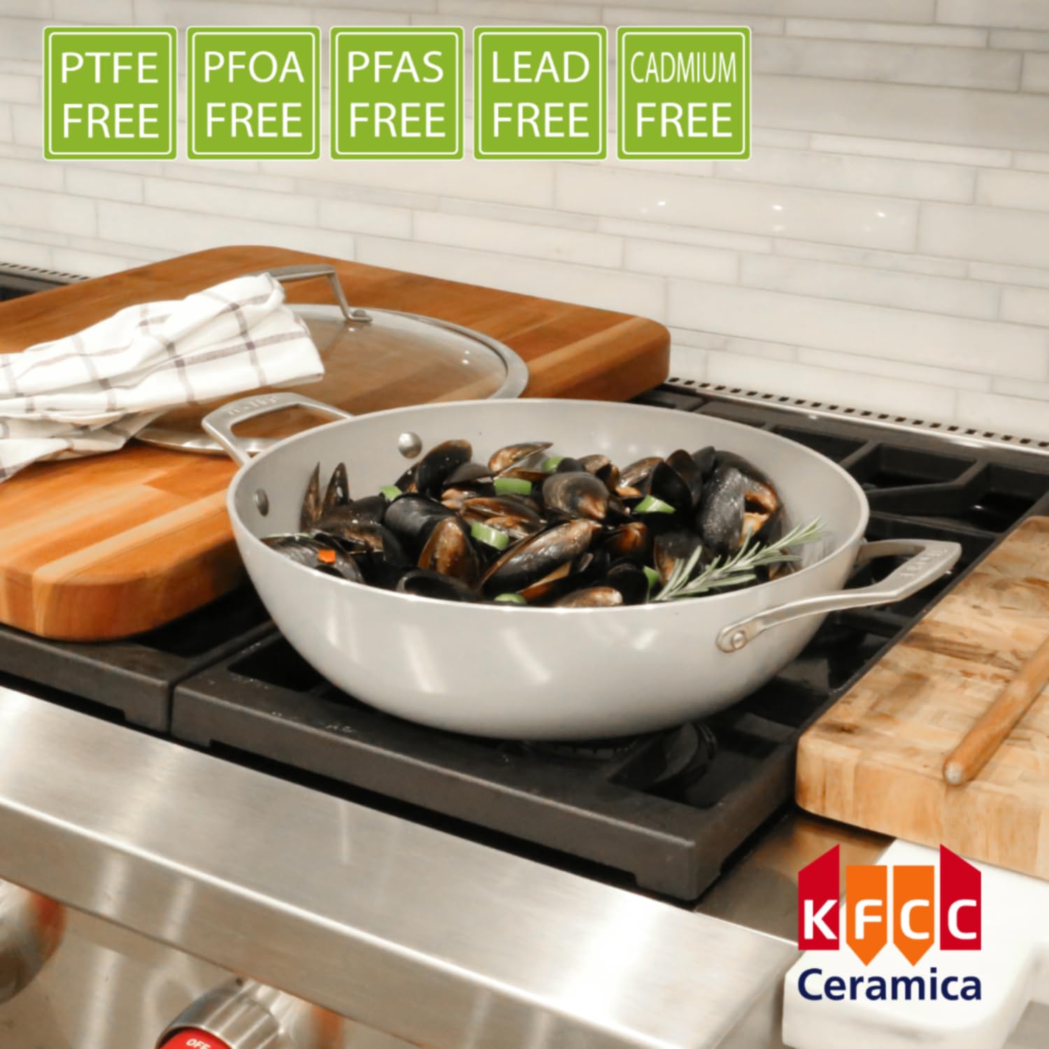 Techef - Ceraterra, 5 Qt / 12-In Ceramic Nonstick All Purpose Chef Pan With Cover, (Ptfe And Pfoa Free Ceramic Exterior & Interi