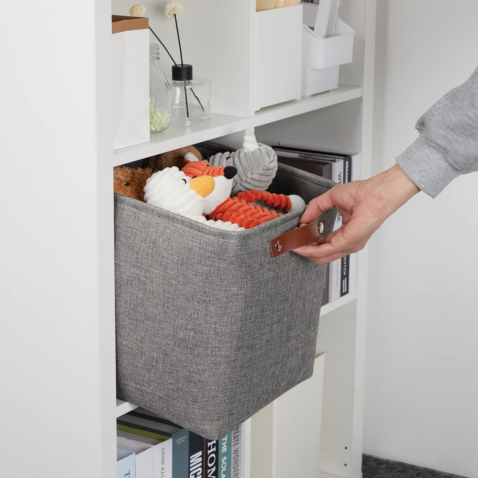 DULLEMELO 12 inch Cube Storage Bins  Large Collapsible Grey Storage Baskets for Square Cubes Organizing  Fabric Boxes Bins for Shelves Nursery Home Office Storage(4 Pack - 12 '' Grey)