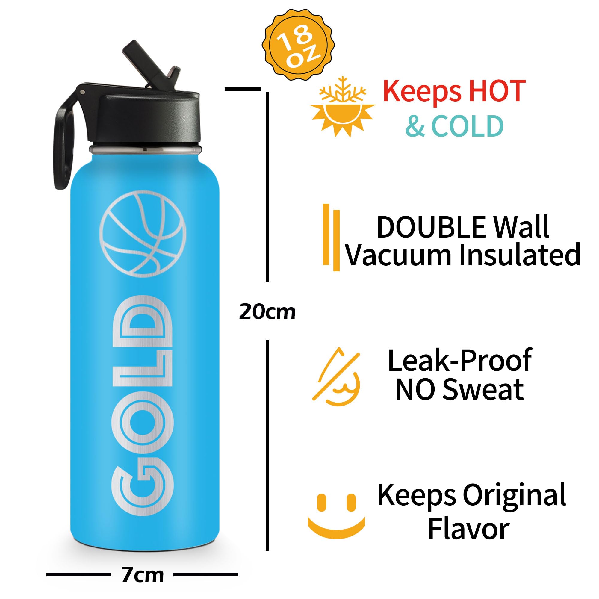 Personalized Water Bottles For Kids, 18 Oz Custom Name Insulated Water Bottle With Straw, Stainless Steel Reusable Waterbottle G
