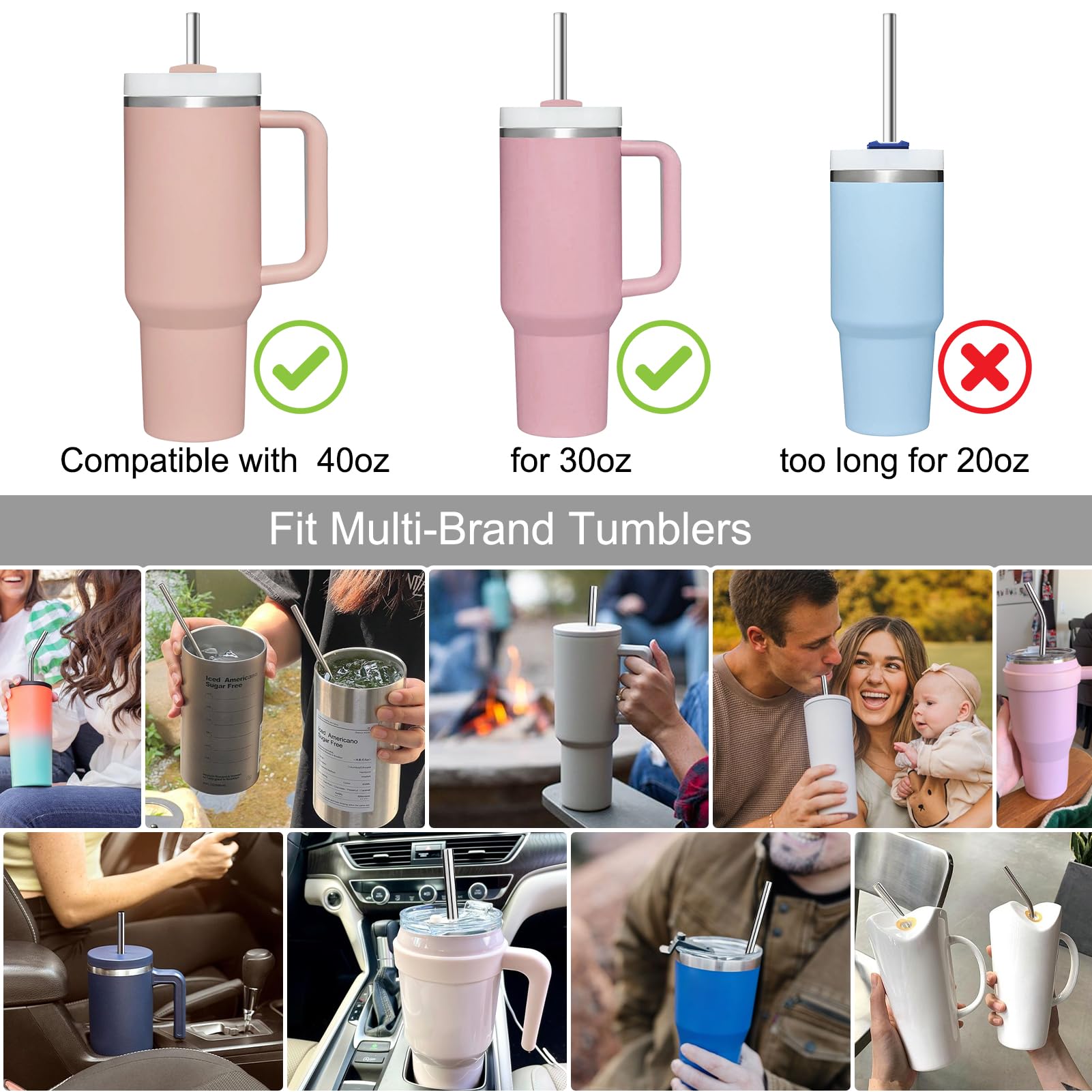 AIERSA 6 Pack 10mm Stainless Steel Replacement Straw Compatible Stanley 40oz Cups Reusable Straw for Stanley Tumbler  Straws with Cleaning Brush for Stanley Cup Accessories