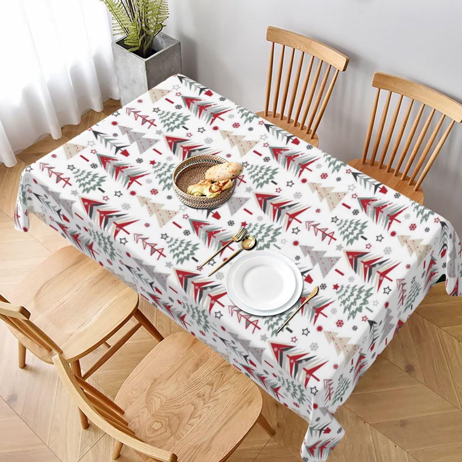 BETGINY Merry Christmas Tablecloth 60 x 104 Inch Rectangle Colorful Christmas Trees Table Cloth Washable Holiday Winter Table Co
