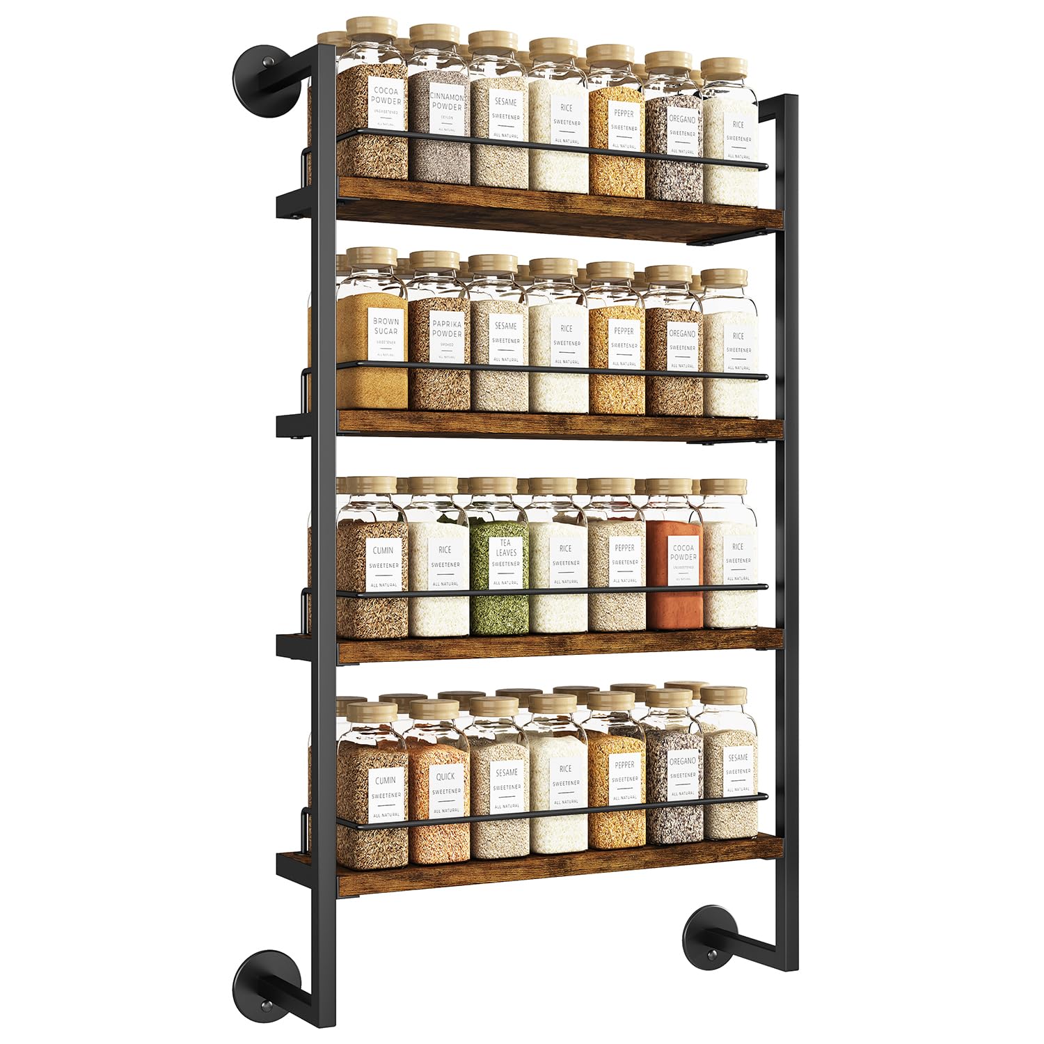 IBUYKE 4 Tier Spice Rack Wall Mount for Kitchen,Brown TLJ016H