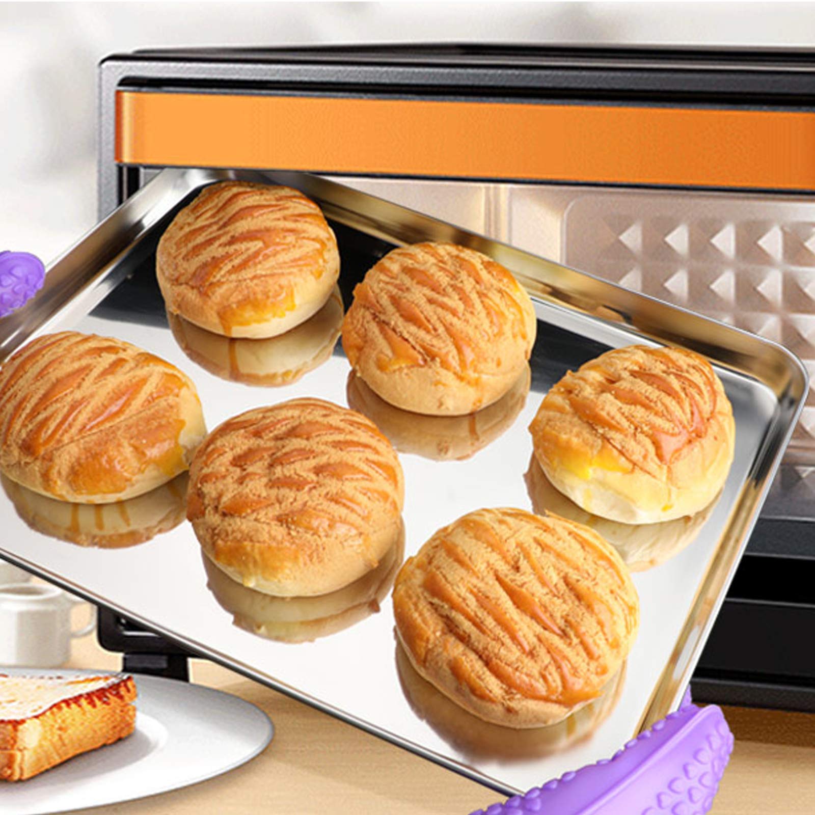 Baking Sheets 2 Pieces, Bastwe Cookie Sheets Set Stainless Steel Baking Pans Toaster Oven Tray Pans, Rectangle Size 12 A 10 A 1