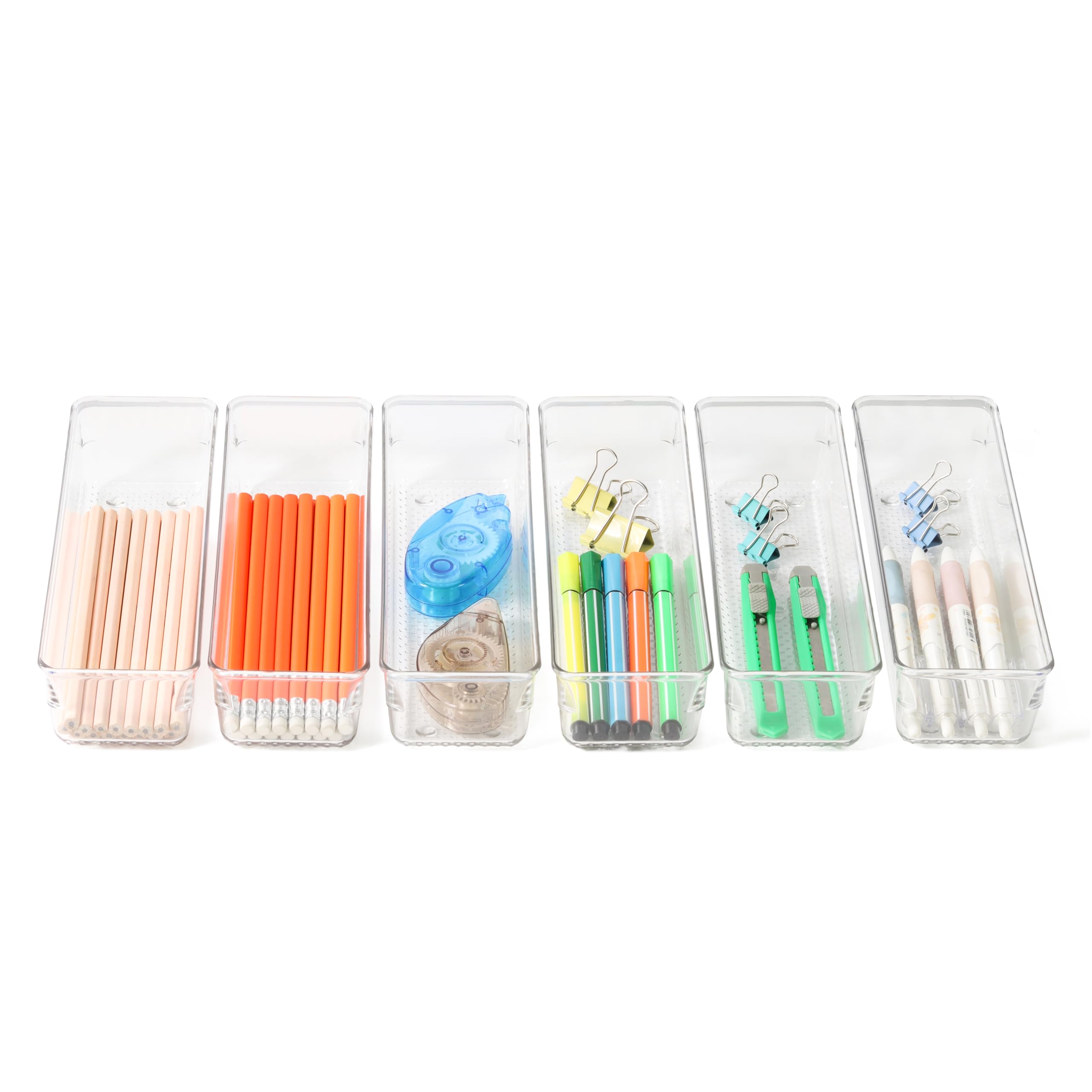 ihomecooker 6 Set Clear Plastic Junk Drawer Organizer Vanity Curlery Utensil Makeups Organizer for Kitchen 9''X 3''