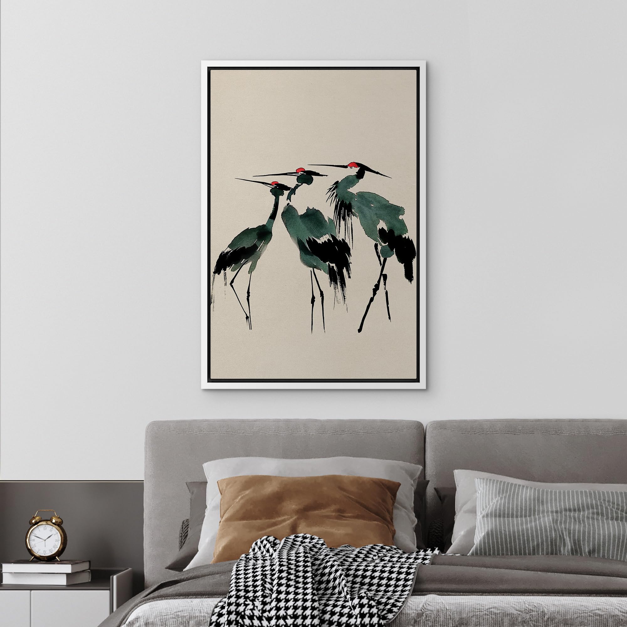 Wall26 Framed Canvas Print Wall Art Serene Crane Gathering Traditional Japanese Red-Crowned Cranes Illustrations Modern Art Rust