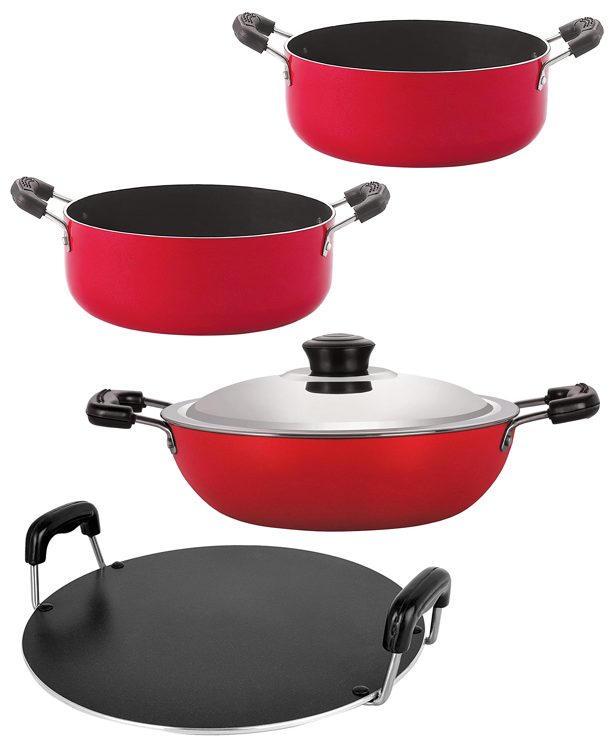 Nirlon Aluminium Non Stick Cookware Pots And Pans Set Of 4 Pieces (Dkd(M)_Rt_Cs22_Cs24)