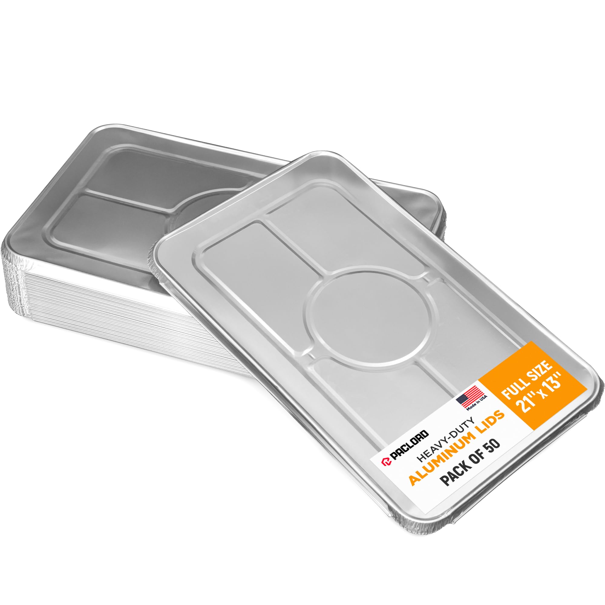 Paclord Aluminum Lids for 21 x 13 Full Size Steam Table Pans, Pack of 50 - USA-Made Disposable Foil Lids for Aluminum Trays - Ti