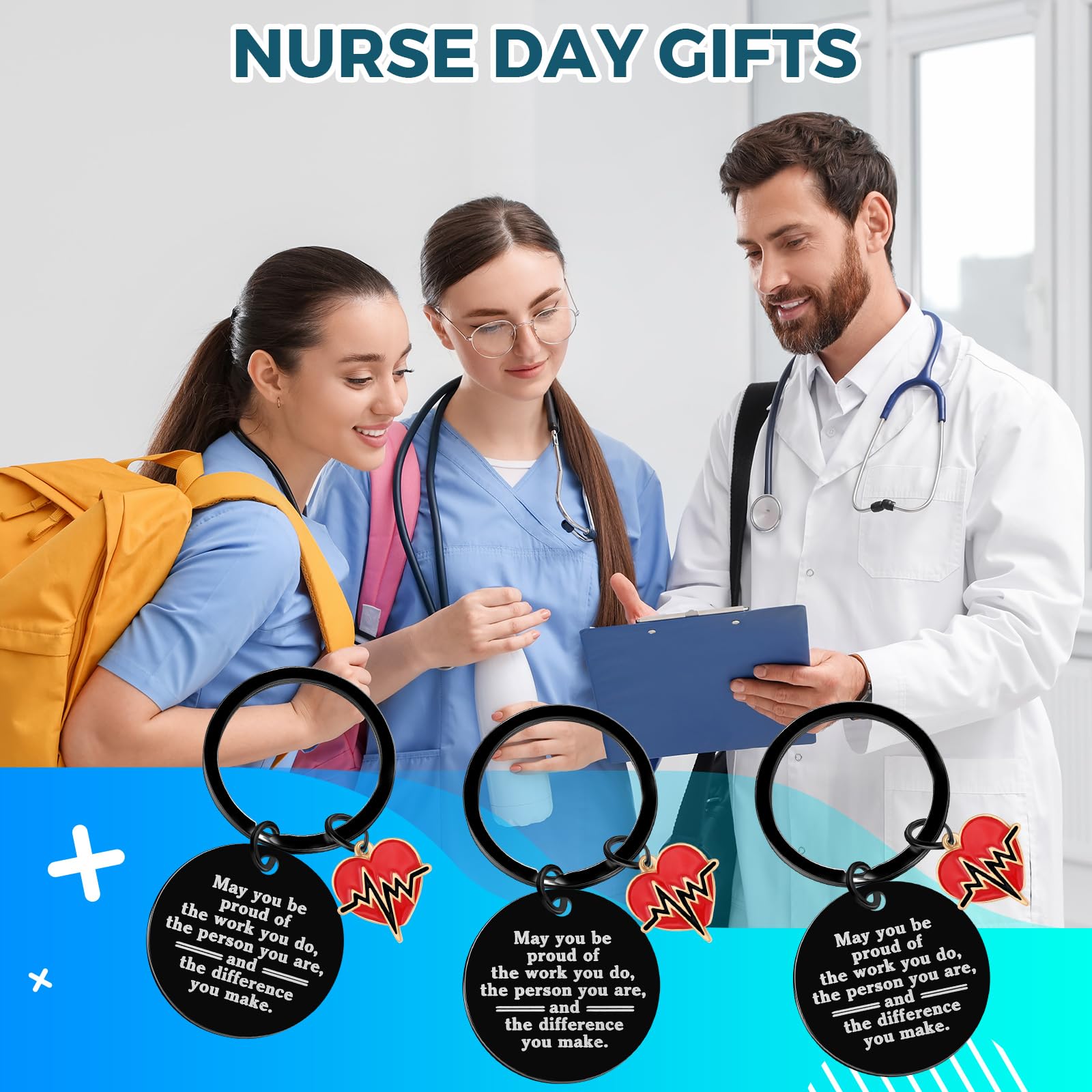 Sureio 72 Pcs Nurse Gift Include 24 Nurse Keychain With 24 Tassel Organza Bag And 24 Tag Thank You Gifts For Party(Black,Classic