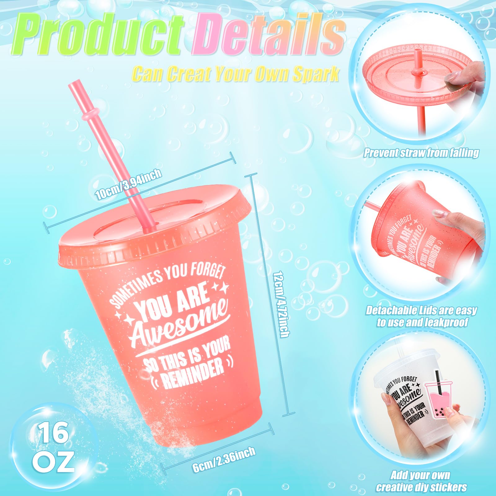 Foldtier 36 Pcs Back To School Gifts For Students Inspirational Plastic Cups Bulk With Lid Straw 16 Oz Reusable Tumbler Thank Yo