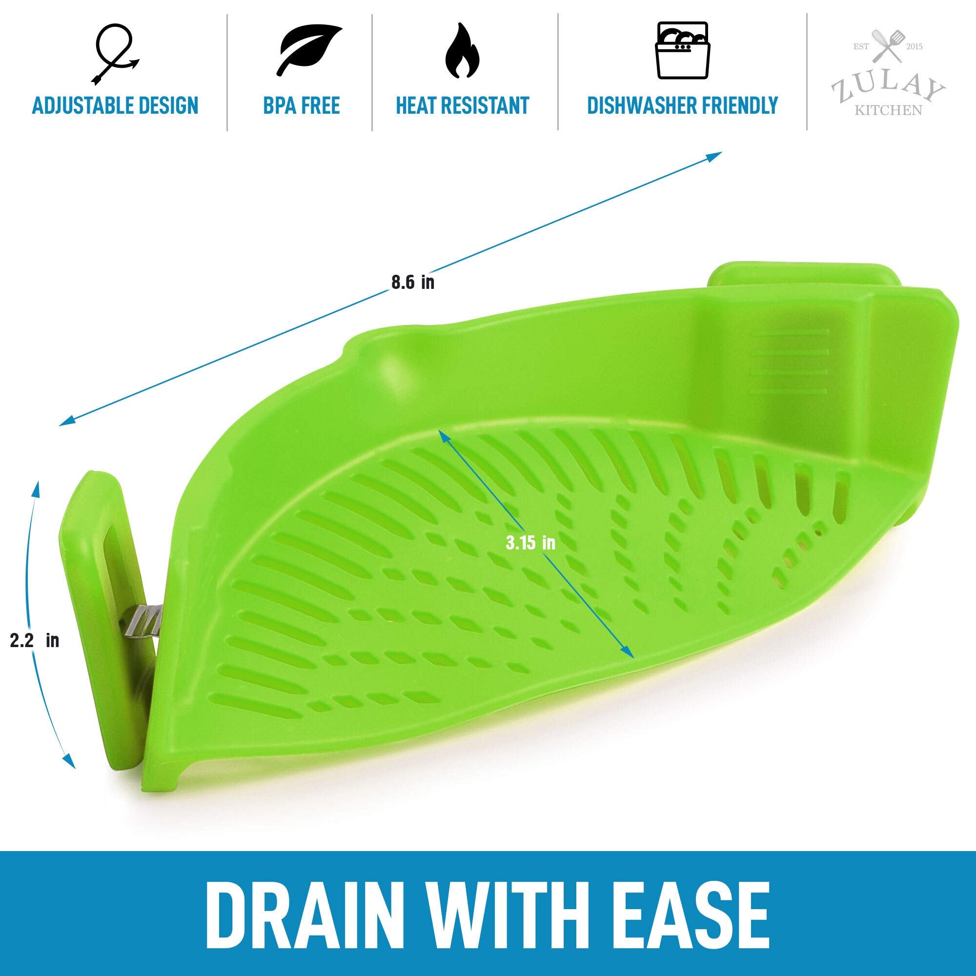 Zulay Silicone Pot Strainer - Adjustable Snap On Strainer For Most Pots & Pans - Food Grade, Heat Resistant Pot Strainer Clip On