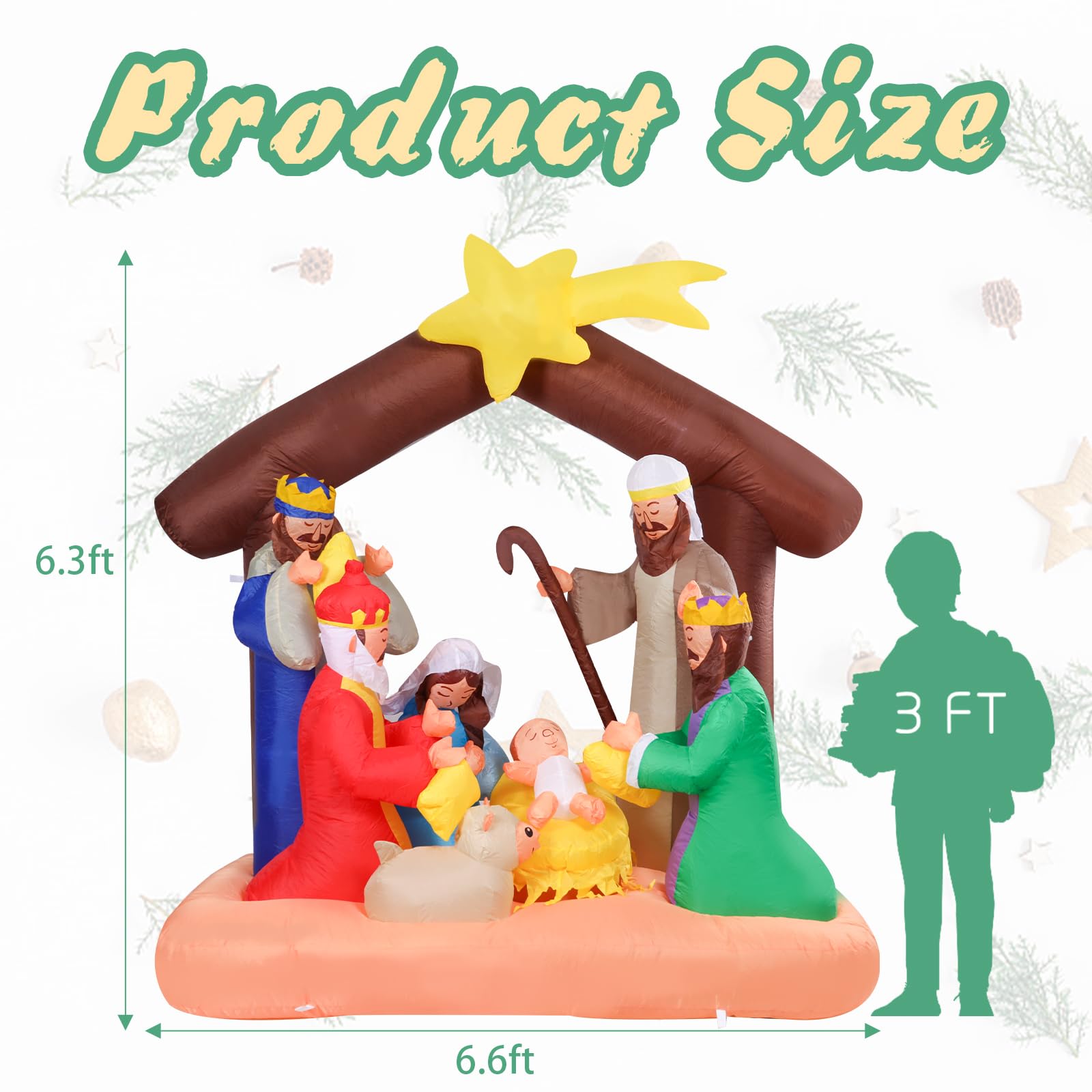 MUMTOP 6.3 FT Christmas Inflatables Nativity Scene, Blow Up Holy Family Outdoor Decorations with LED Lights Built-in for Holiday