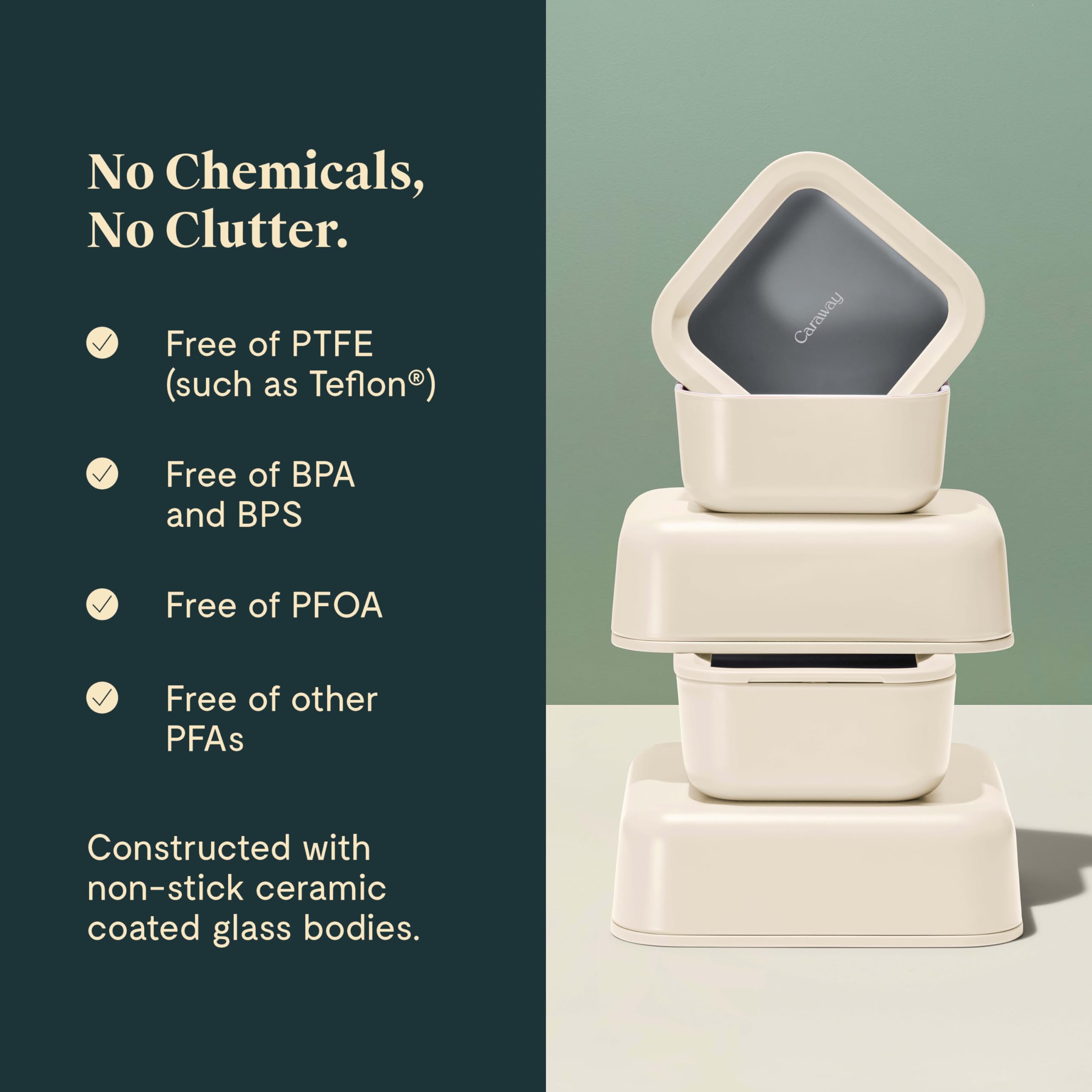 Caraway Glass Food Storage Set  14 Pieces - Ceramic Coated Food Containers - Easy to Store  Non Toxic Lunch Box Containers with Glass Lids - Includes Storage Organizer & Dot & Dash Inserts - Cream