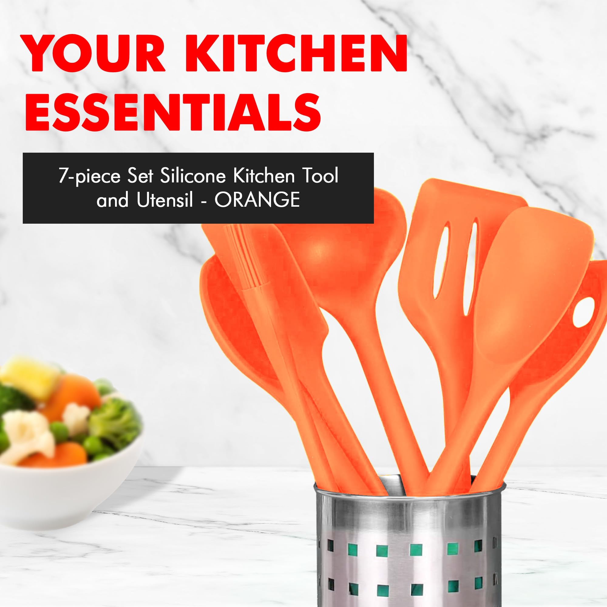 Chef Craft Premium Silicone Kitchen Tool And Utensil, 7 Piece Set, Orange