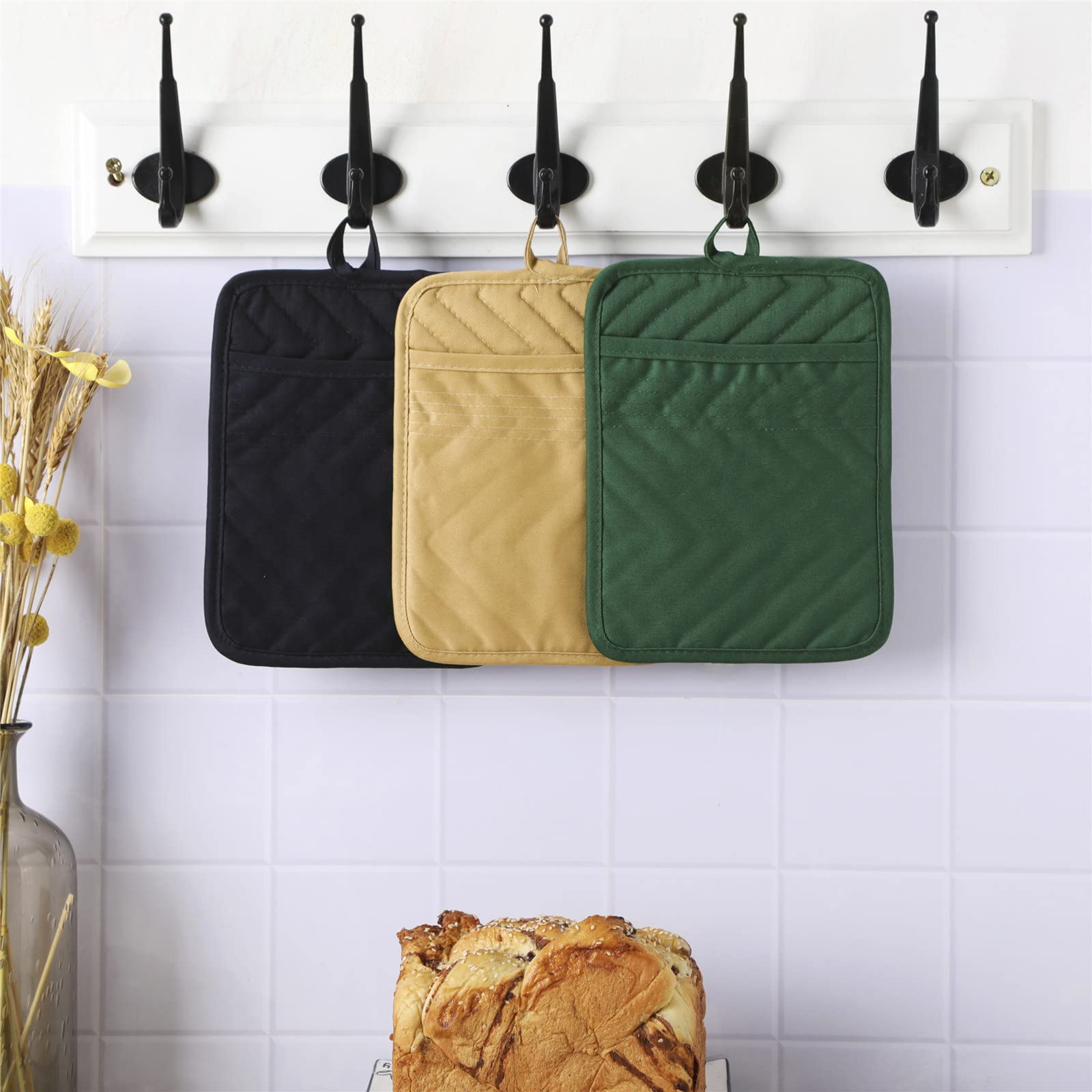 Anyi Pot Holders And Oven Mitts 7'' X 9'' Heat Resistant Cotton Pocket Pot Holder Set Feature Of Non Slip Kitchen Hot Pad Oven M