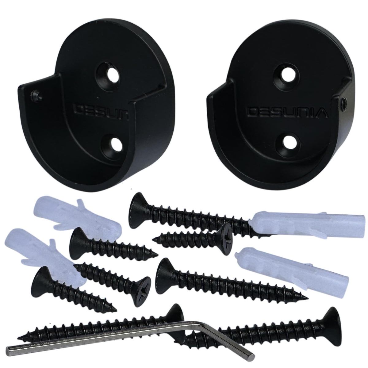 Desunia Closet Rod Support Flanges With Screw On Attachment | Heavy Duty Clothes Pole End Sockets For Wardrobes | Black | 4 Pack