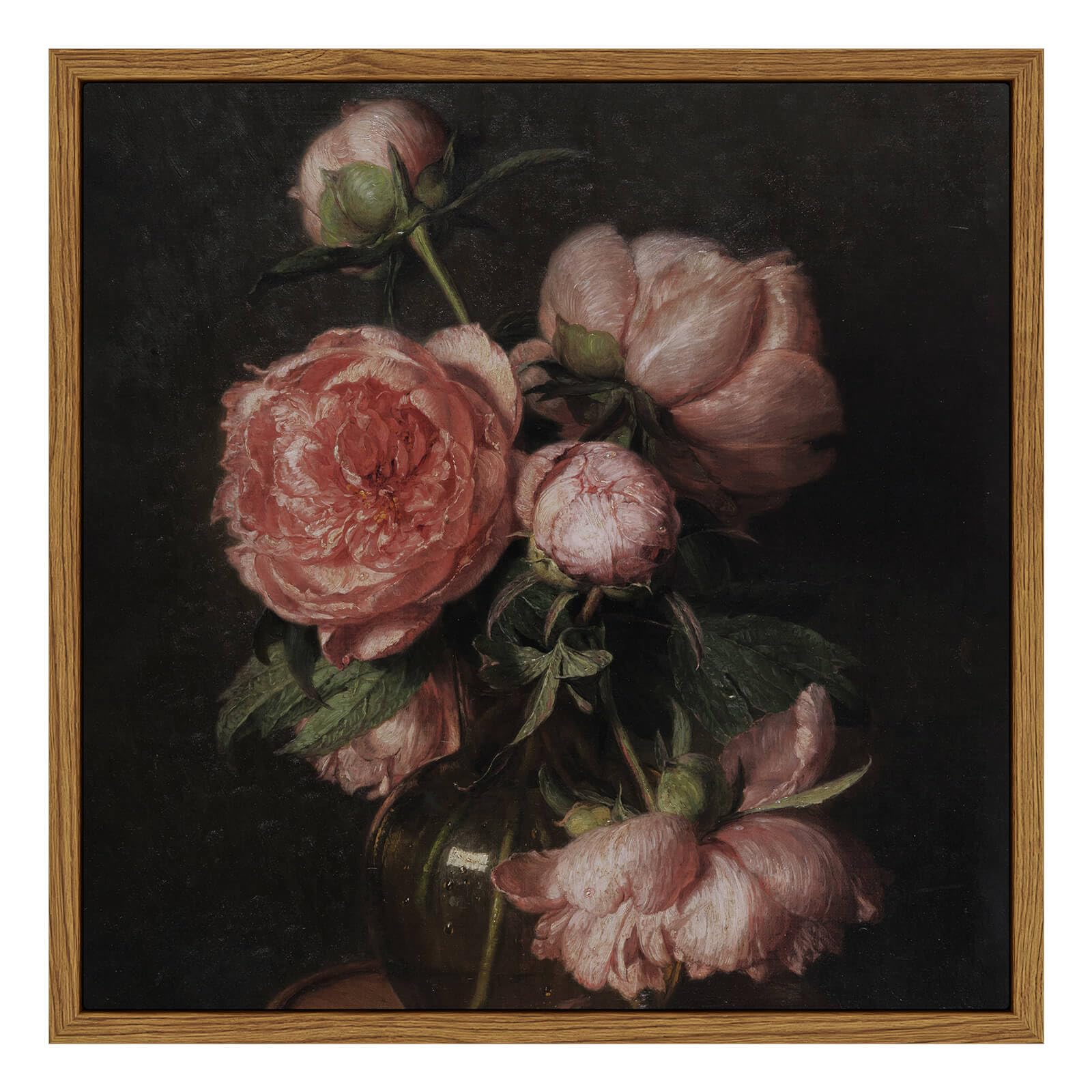 Insimsea Square Framed Canvas Wall Art, Flower Farmhouse Prints Vintage Floral Wall Art Peony Paintings Wall Prints, For Living