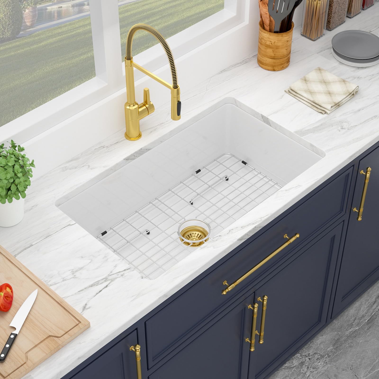Kichae 30 Inch White Undermount Sink Fireclay 30x18 Inch White Kitchen Sink Dual Drop in & Undermount Kitchen Sink Single Bowl D