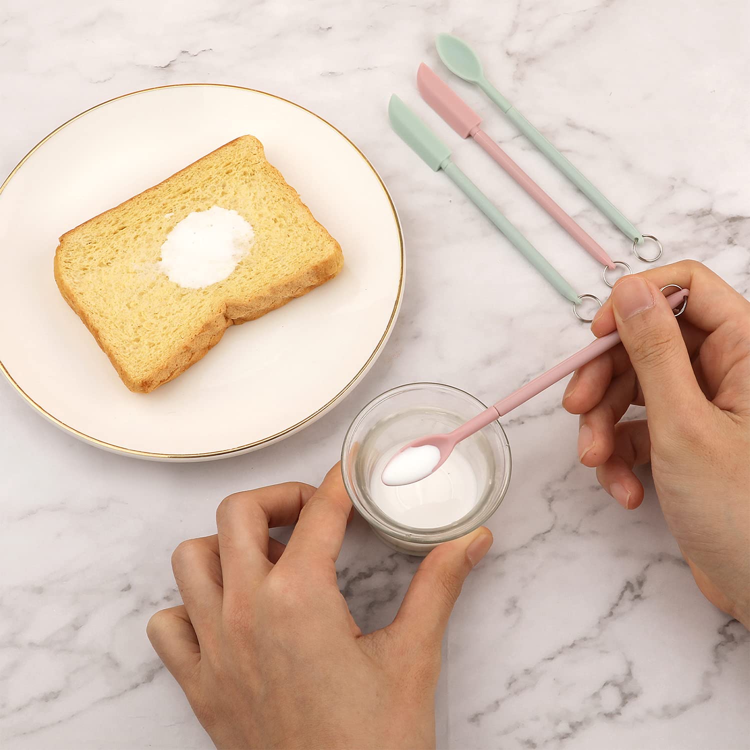 Kinbom Spatula And Spoon Sets Silicone, 2Pcs Telescopic Spatula 2Pcs Scooping Spoon Silicone Spatula Sets With Hanging Buckle Te