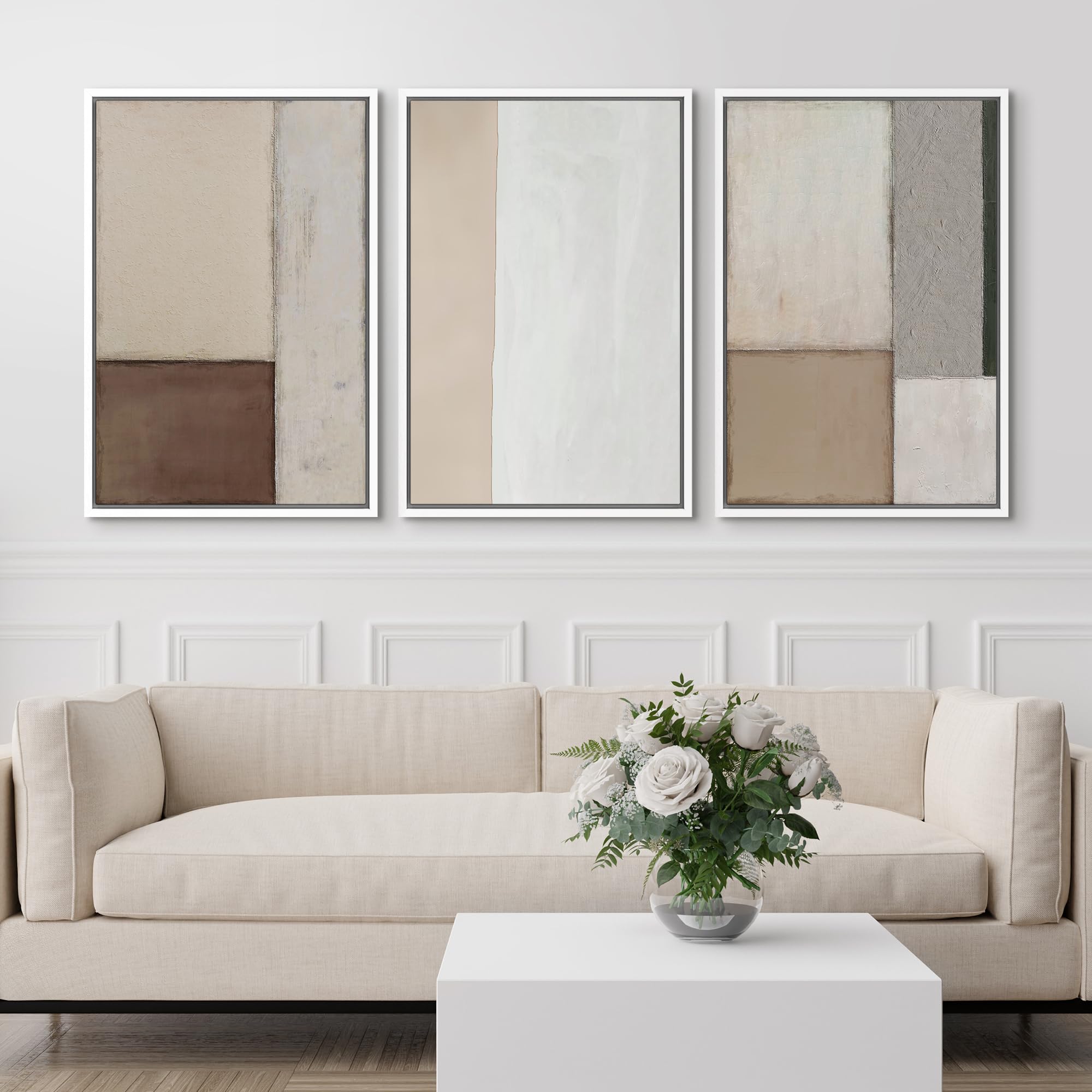Signford Framed Canvas Print Wall Art Set Neutral Geometric Shapes Illustrations Modern Art Relax/Calm For Living Room, Bedroom,