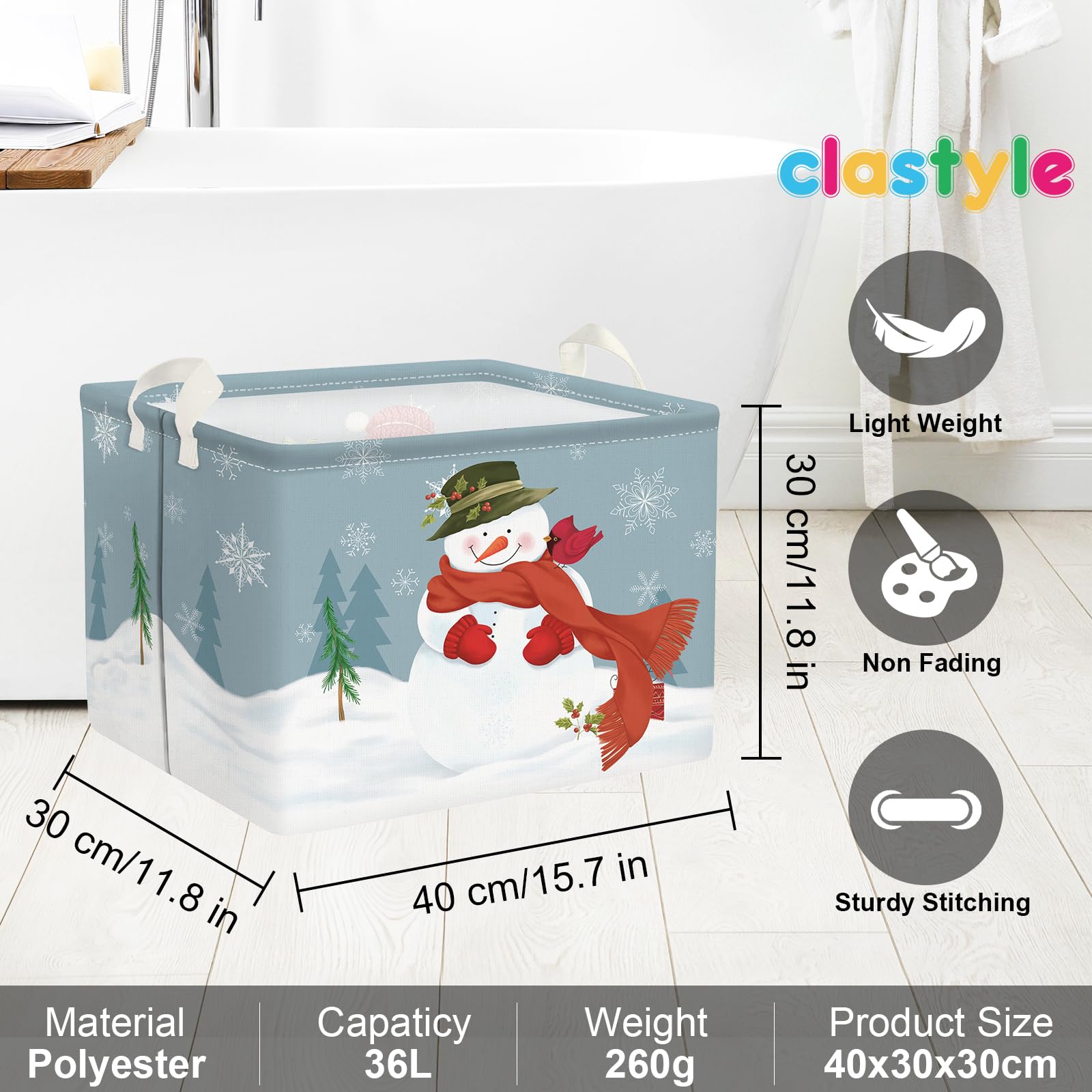 Clastyle Rectangular Snowman Christmas Basket Large Blue Winter Snowflake Shelf Basket Clothes Toy Book Gift Nursery Basket Coll