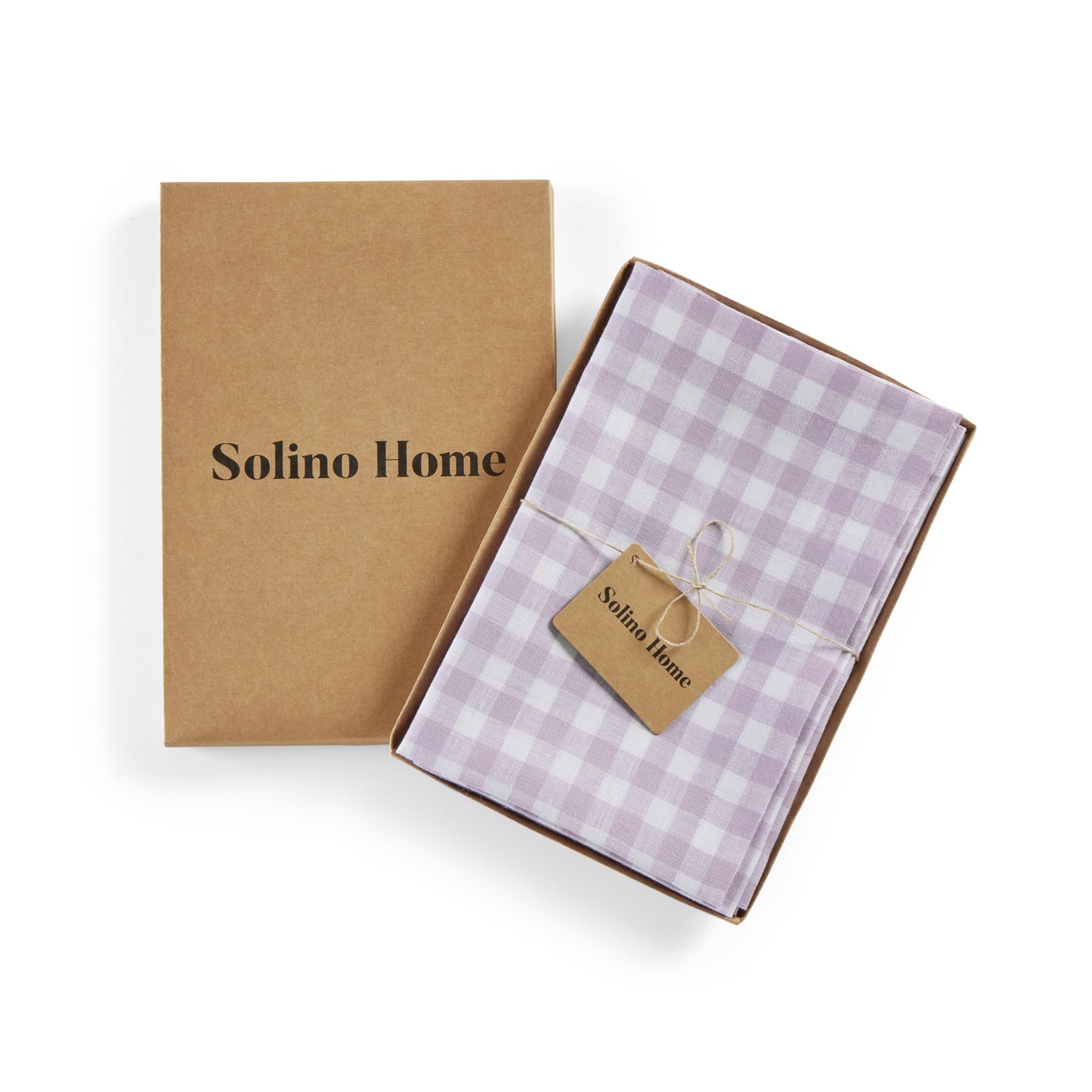 Solino Home Check Linen Dinner Napkins 20 X 20 Inch - 100% Pure Linen Lilac Plaid Cloth Napkins Set Of 4 For Spring, Easter - Gi