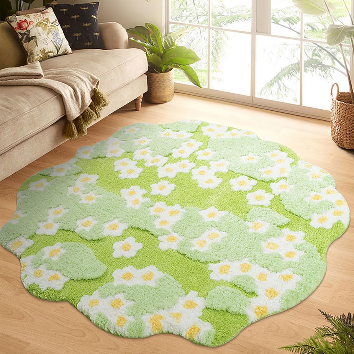 Moss Rug 3D Stereo Irregular Rug Nature Flowers Daisy Moss Rug for Living Room Bedroom Home Aesthetic Decor Floor Mat Indoor Flo