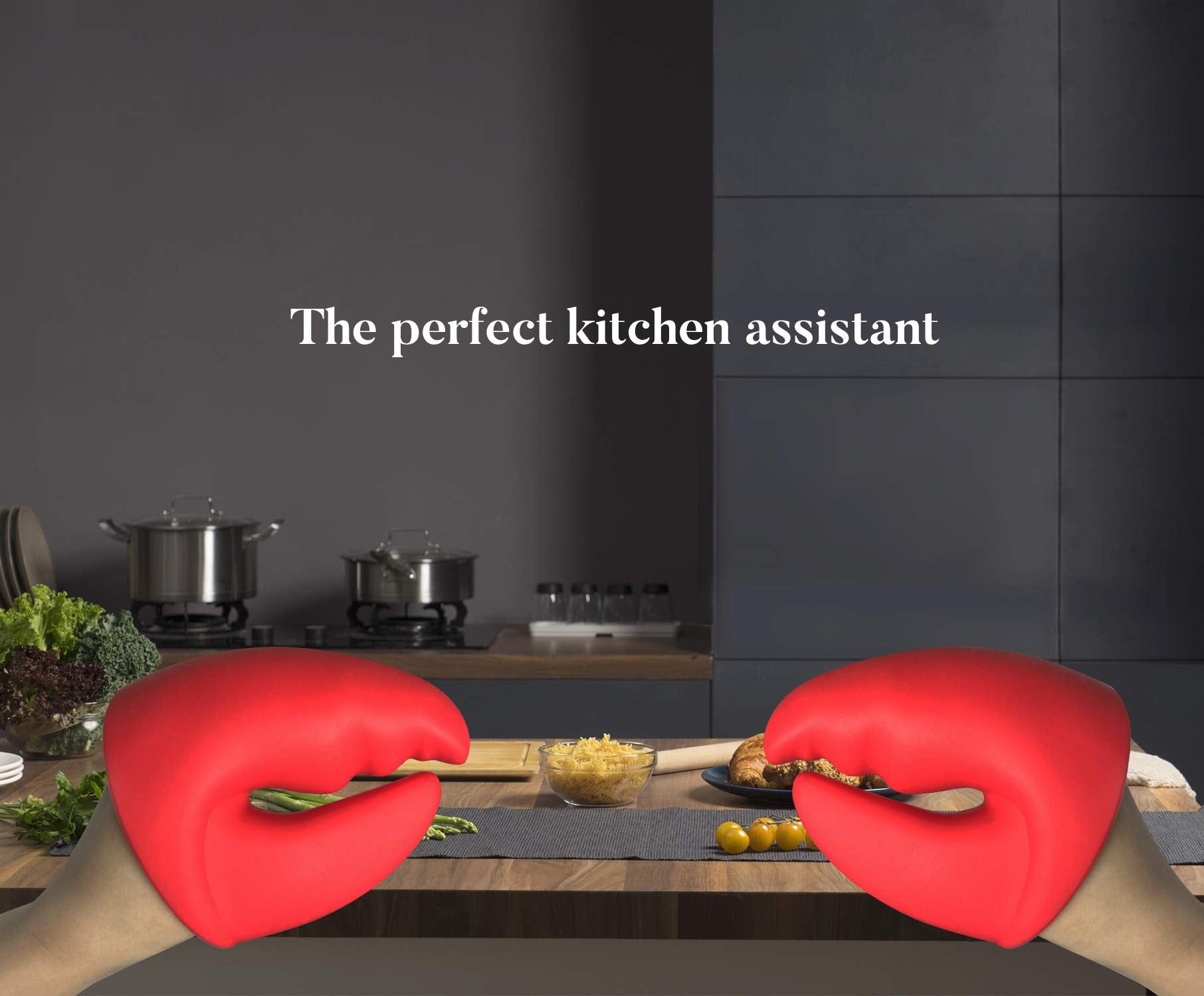 Anti-Scald Oven Gloves,Red Silicone Oven Glove Set,Lobster Claw Pot Holder, Red Crab Oven Glove, Can Be Used As A Pot Or Kitchen