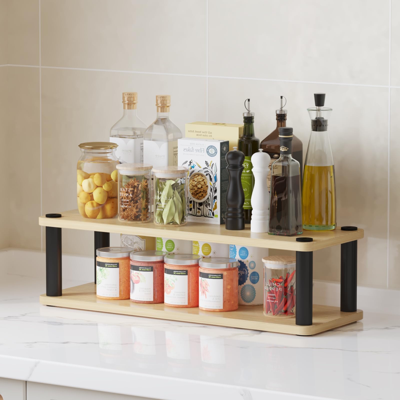 Amazon Brand  Umi 2Tier Kitchen Counter Organiser Shelf, Spice Rack Storage Stand, Tabletop Kitchen Storage Rack, Pantry Stora